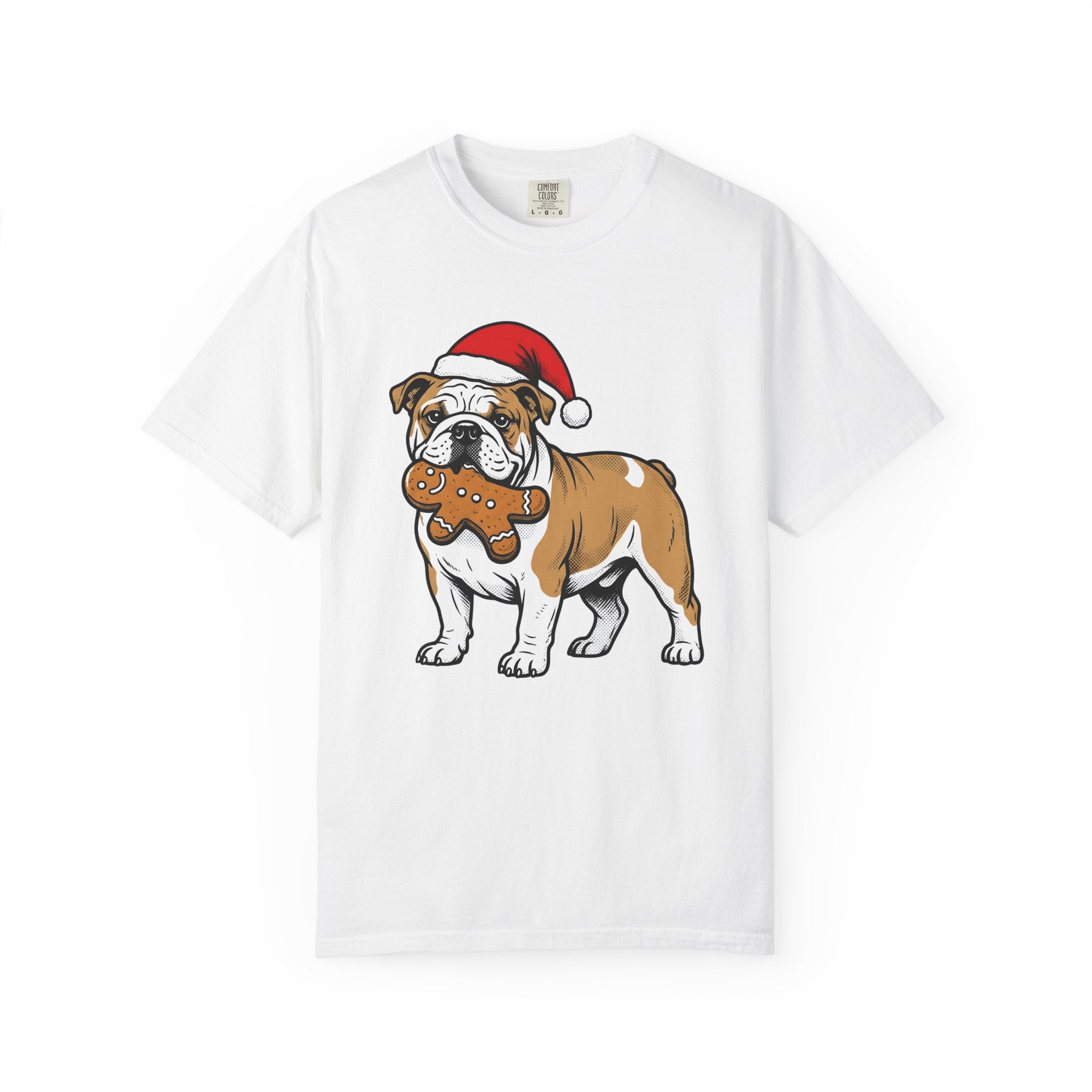 Bulldog Shirt Dog Festive Gift Women Line Art Tee Dog T-Shirt Dog Fan Illustration Graphic Classic Christmas Bonnet Tshirt