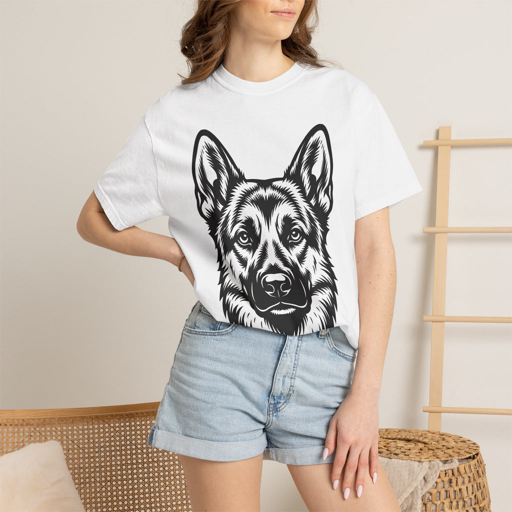 German Shepherd Shirt Dog Pets Gift Women Line Art Tee Alsatian T-Shirt Dog Fan Shepherd Drawing Graphic Vintage Dog Face Tshirt