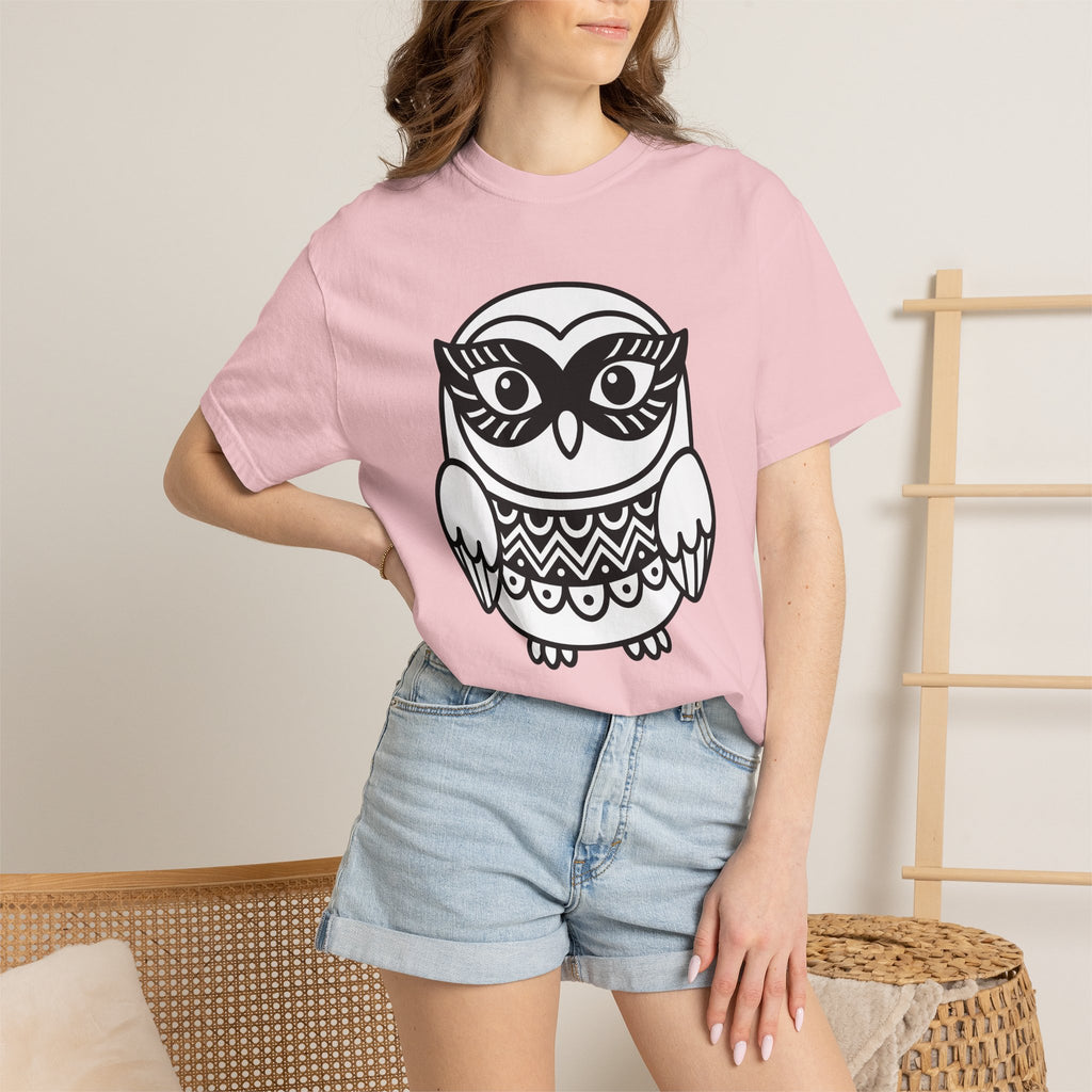 Owl Drawing Shirt Owl Nature Gift Women Folk Tee Hoot T-Shirt Owl Fan Primitive Tshirt Wilderness Graphic Clean Wave Stripes Tshirt