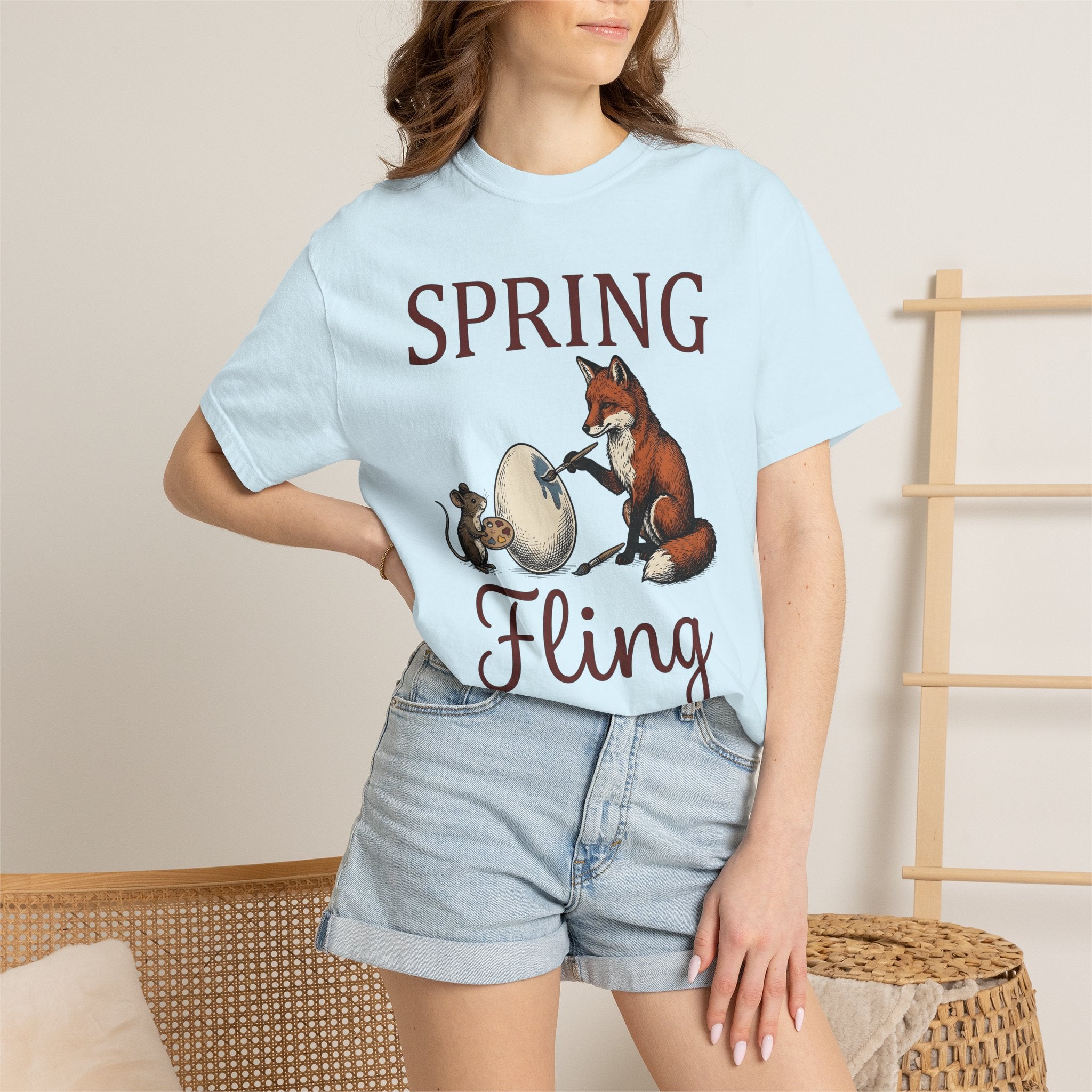 Fox Rodent Egg Shirt Easter Fauna Gift Women Classic Tee Vixen T-Shirt Easter Fan Retro Tshirt Wildlife Graphic Line Art Paint Brush Tshirt