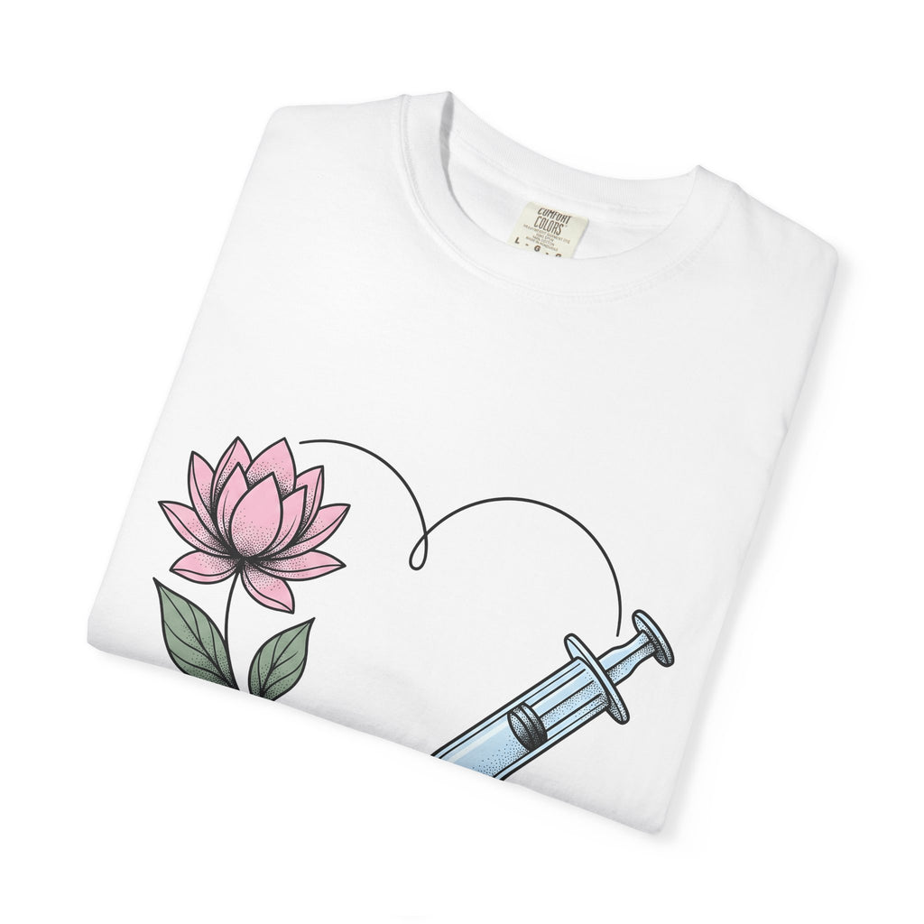 Hypodermic Flower Heart Shirt Nurse Therapy Gift Women Old School Tee Syringe T-Shirt Rn Fan Vintage Tshirt Counseling Graphic Neat Lotus