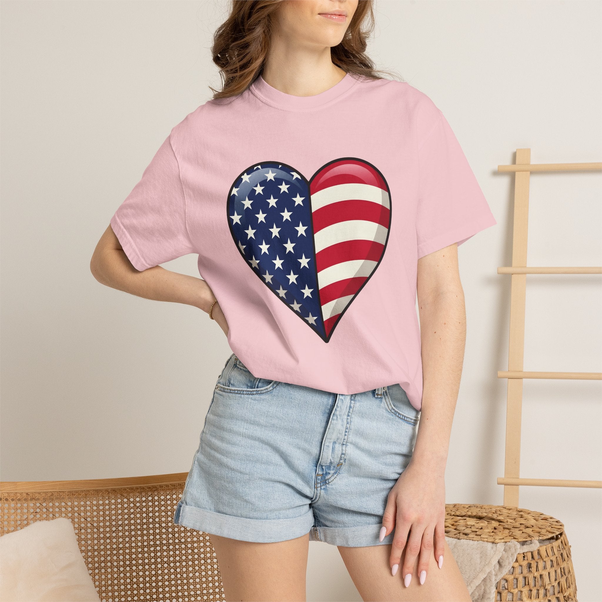 American Heart Shirt 4th Of July Usa Gift Women Graphic Tee Heart T-Shirt Fireworks Fan Patriotic Tshirt American Design Contemporary Star