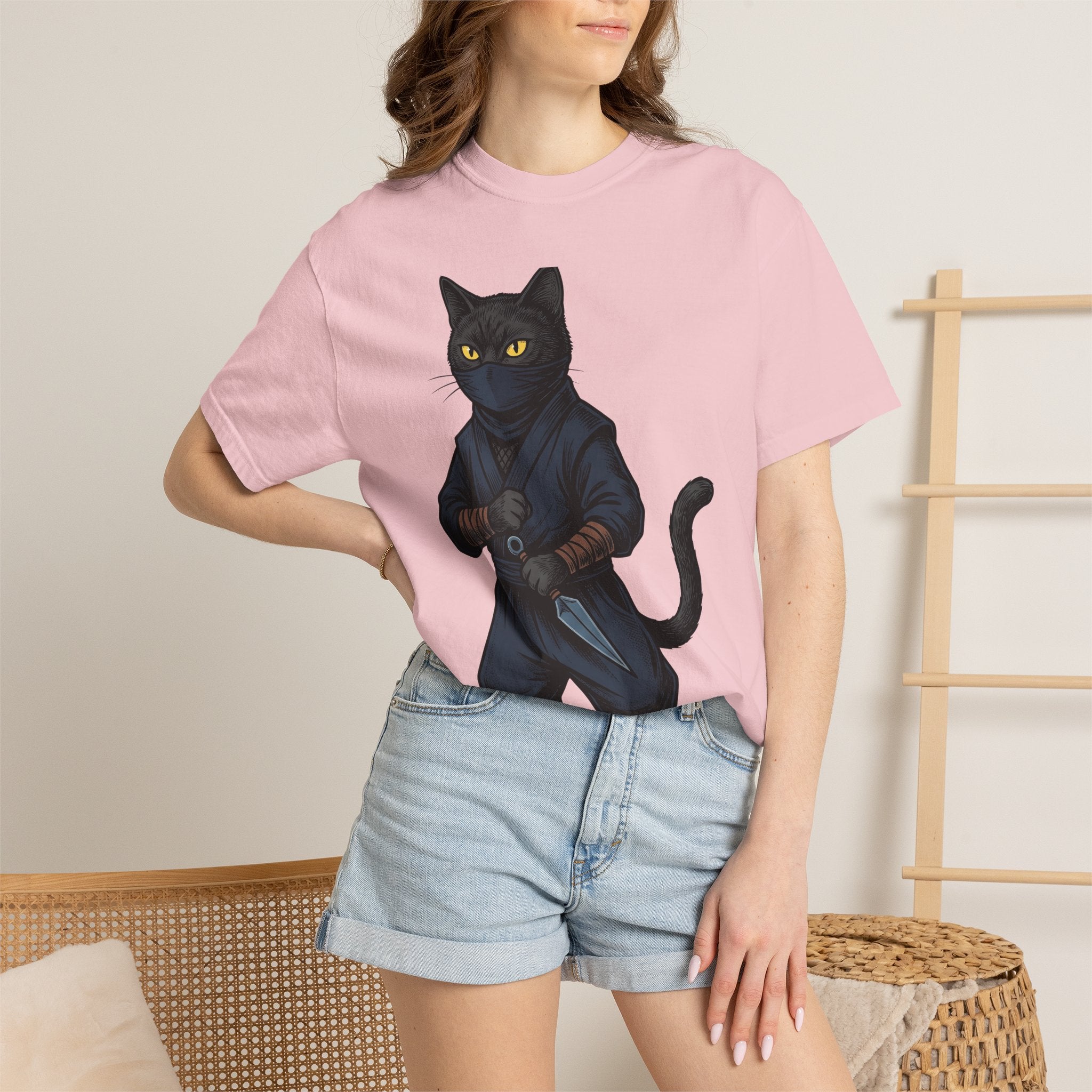 Stealth Cat Shirt Cat Joke Gift Women Comic Tee Cat T-Shirt Cat Fan Cartoon Tshirt Pun Graphic Retro Knife Tshirt