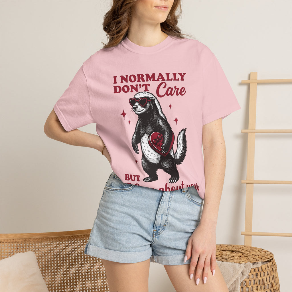 Honey Badger Shirt Valentine Animal Gift Women Hand Drawn Tee Ratel T-Shirt Cupid Fan Illustrated Graphic Tshirt Vintage Heart Sunglasses