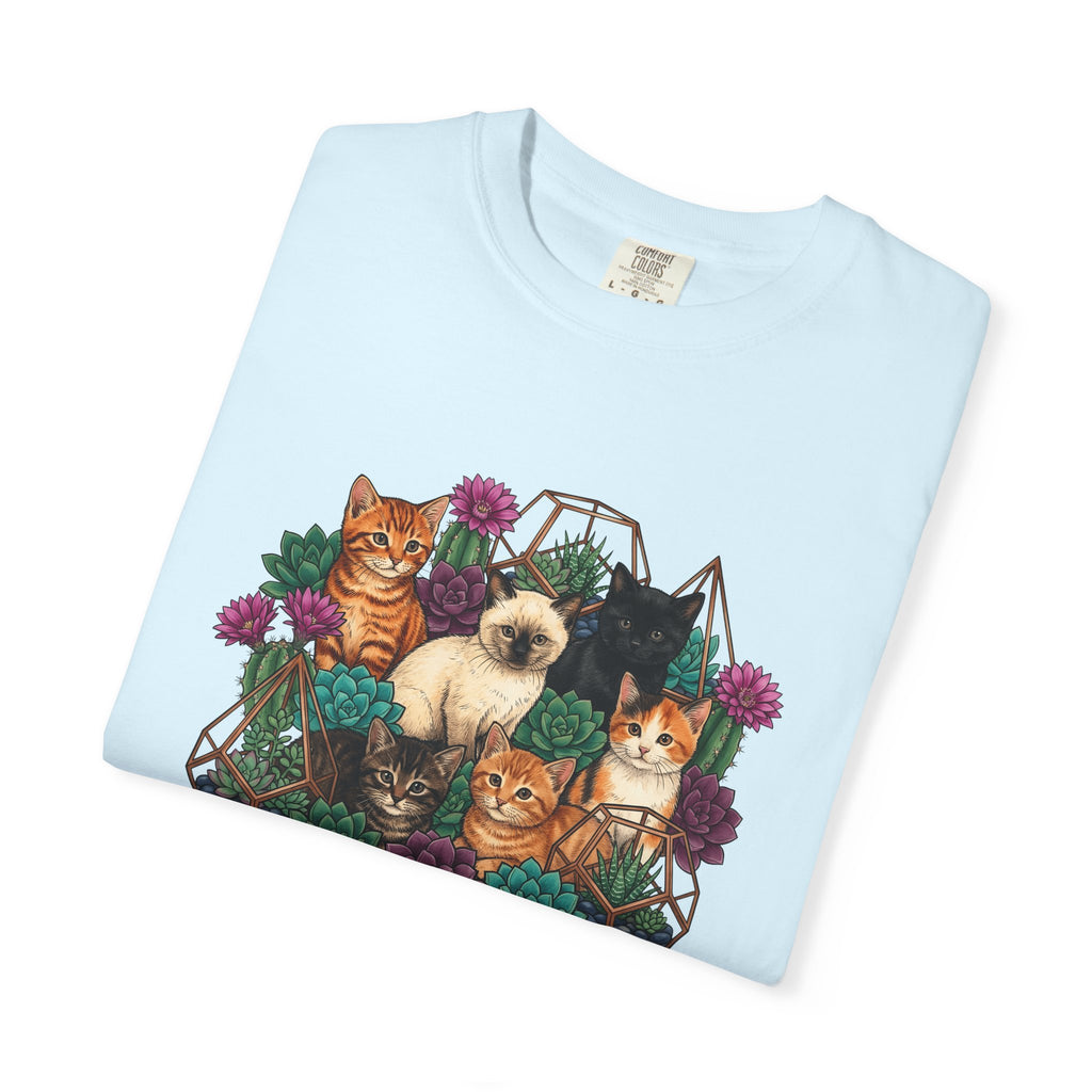 Cats Cluster Shirt Cat Bouquet Gift Women Leafy Tee Kittens T-Shirt Cat Fan Foliage Tshirt Floral Graphic Antique Aloe Tshirt