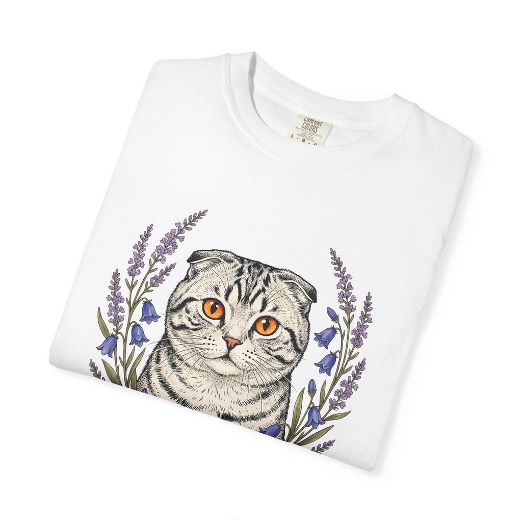 Striped Cat Shirt Cat Botanicals Gift Women Sketch Tee Tabby Cat T-Shirt Cat Fan Feline Graphic Tshirt Retro Garden Flowers Tshirt