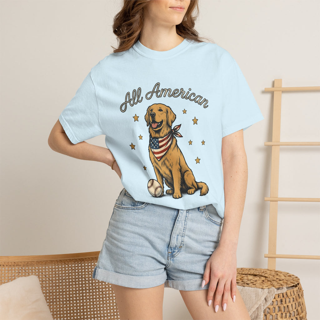 Retriever Dog Shirt America Independence Gift Women Classic Tee Dog T-Shirt American Fan Vintage Tshirt Liberty Graphic Ink Baseball Glove