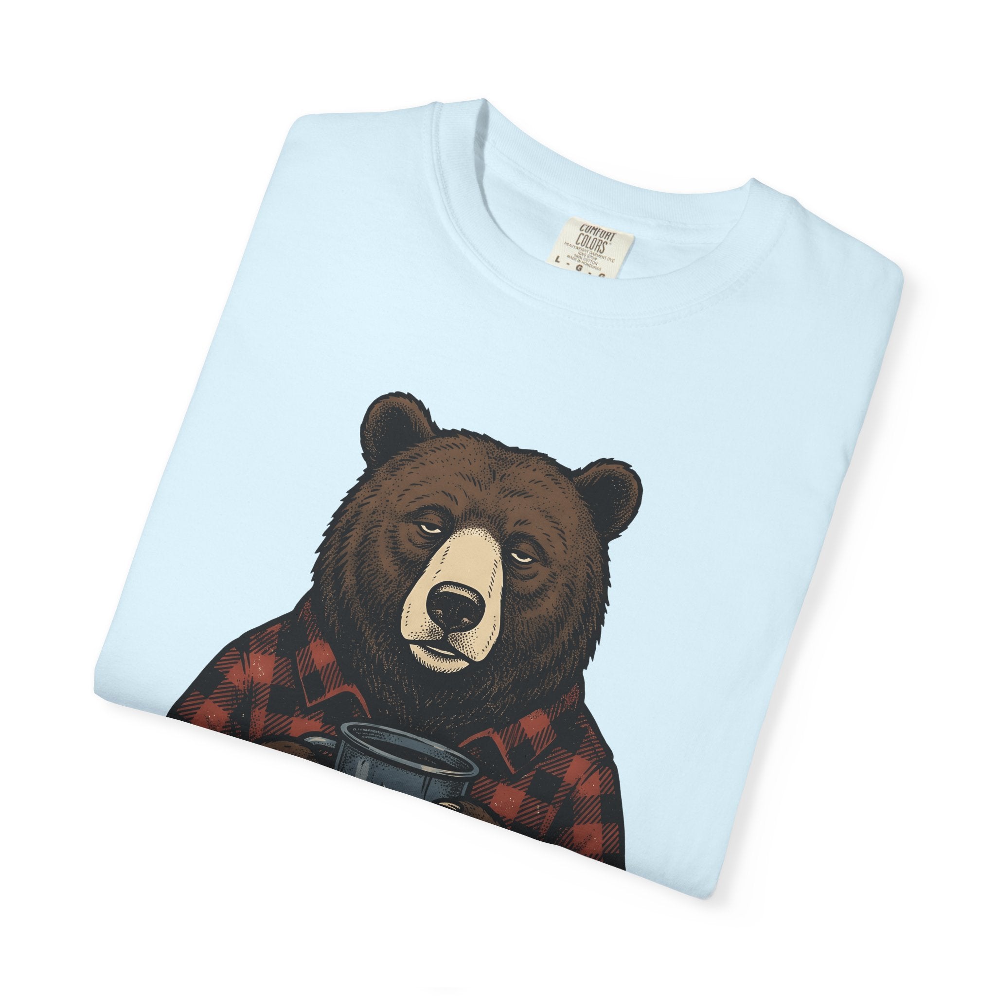 Mug Bear Shirt Christmas Cappuccino Gift Women Farmhouse Tee Teddy Bear T-Shirt Christmas Fan Rustic Tshirt Coffee Graphic Line Art Tartan