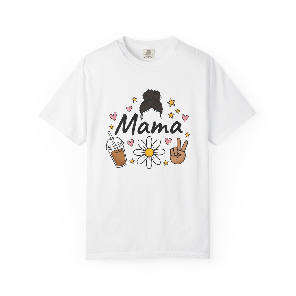 Mom Bun Shirt Mom Coffee Gift Women Doodle Tee Top Knot T-Shirt Motherhood Fan Hand Drawn Tshirt Caffeine Graphic Retro Daisy Tshirt