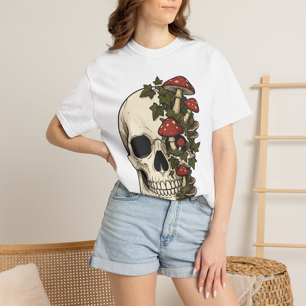Skull Mushrooms Shirt Gothic Nature Gift Women Tattoo Tee Fungus T-Shirt Goth Fan Ink Tshirt Wilderness Graphic Vintage Ivy Tshirt