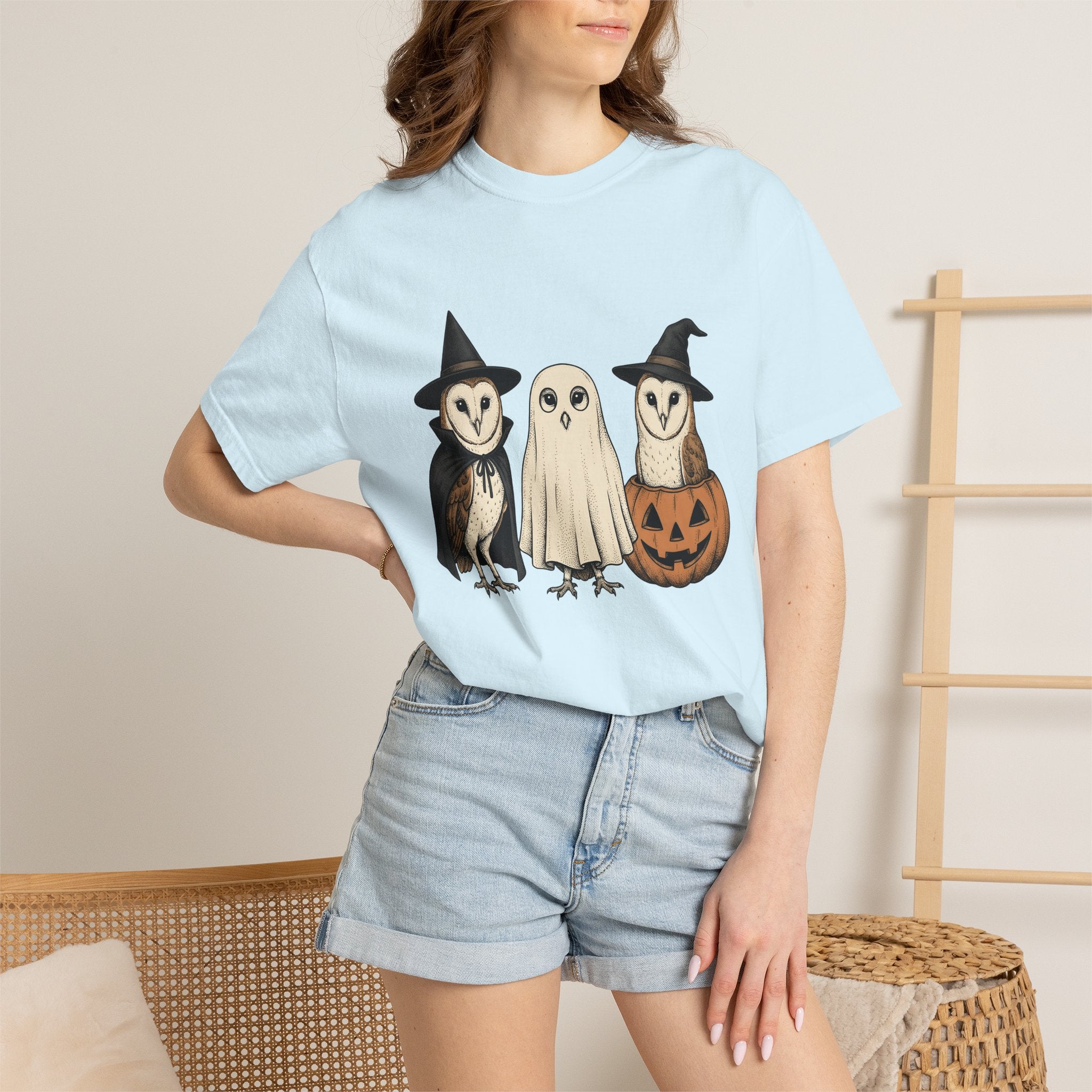 Owl Outfit Shirt Halloween Wildlife Gift Women Retro Tee Hoot T-Shirt Halloween Fan Vintage Tshirt Animal Graphic Sketch Jack-O'-Lantern