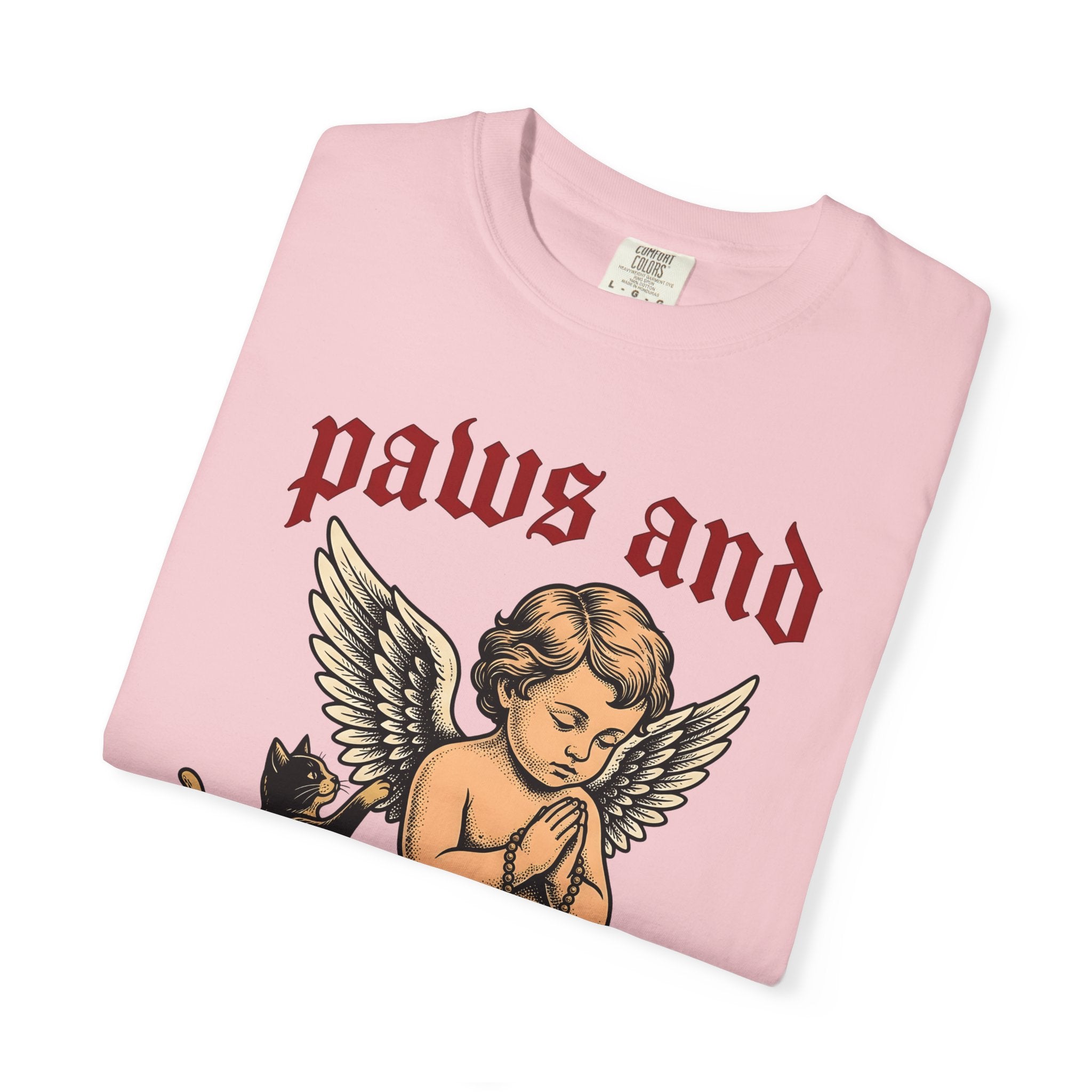 Heavenly Cat Shirt Cat Guardian Gift Women Old School Tee Kitten T-Shirt Cat Fan Feline Tshirt Protector Graphic Line Art Bird Wings Tshirt