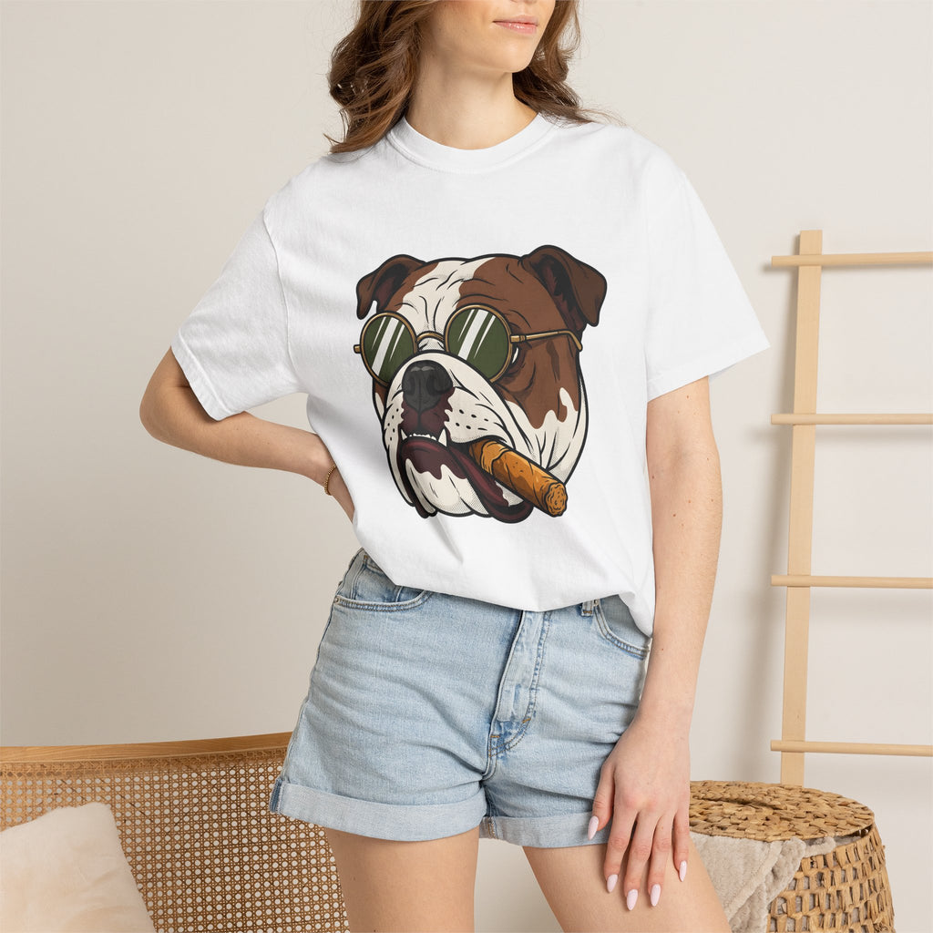 Bulldog Head Shirt Dog Jokes Gift Women Comic Tee Bulldog T-Shirt Dog Fan Cartoon Tshirt Pun Graphic Vintage Shades Tshirt