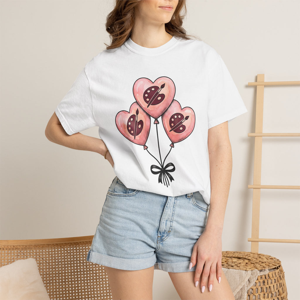 Heart Balloons Shirt Cute Art Gift Women Watercolor Tee Balloon Bouquet T-Shirt Kawaii Fan Watercolour Tshirt Artistic Graphic Hand Drawn