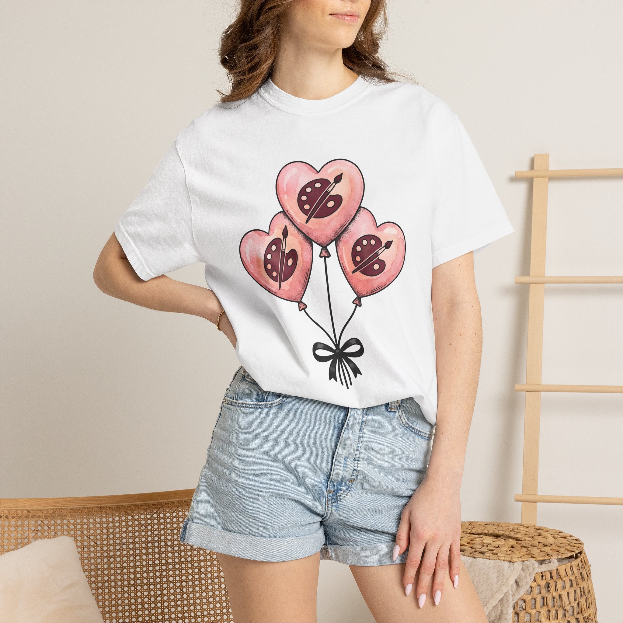 Heart Balloons Shirt Cute Art Gift Women Watercolor Tee Balloon Bouquet T-Shirt Kawaii Fan Watercolour Tshirt Artistic Graphic Hand Drawn