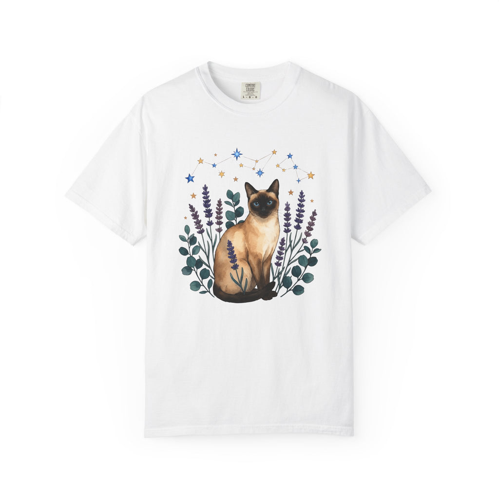 Siamese Cat Shirt Cat Astrology Gift Women Watercolor Tee Cat T-Shirt Cat Fan Zodiac Graphic Cat Boho Lavender Tshirt