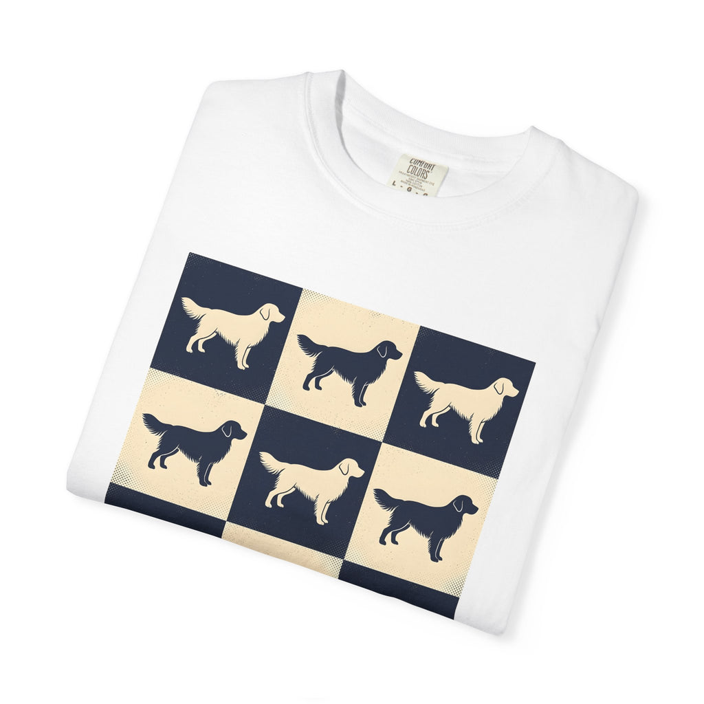 Golden Retriever Motif Shirt Dog Critters Gift Women Line Art Tee Retriever T-Shirt Dog Fan Doggy Tshirt Creature Graphic Old School Grid