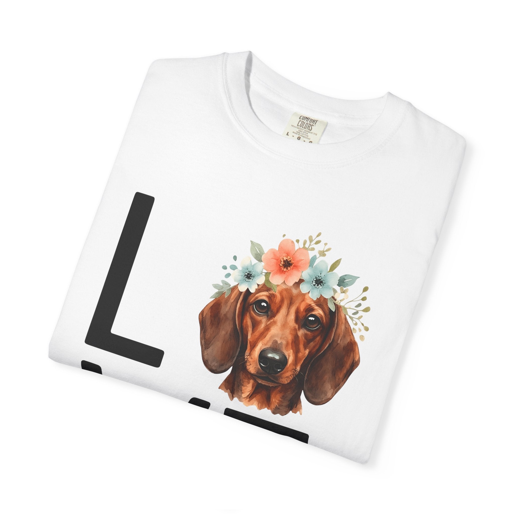 Dachshund Hound Shirt Dog Garden Gift Women Painted Tee Wiener Dog T-Shirt Dog Fan Hand Painted Tshirt Gardening Graphic Clean Lines Floral