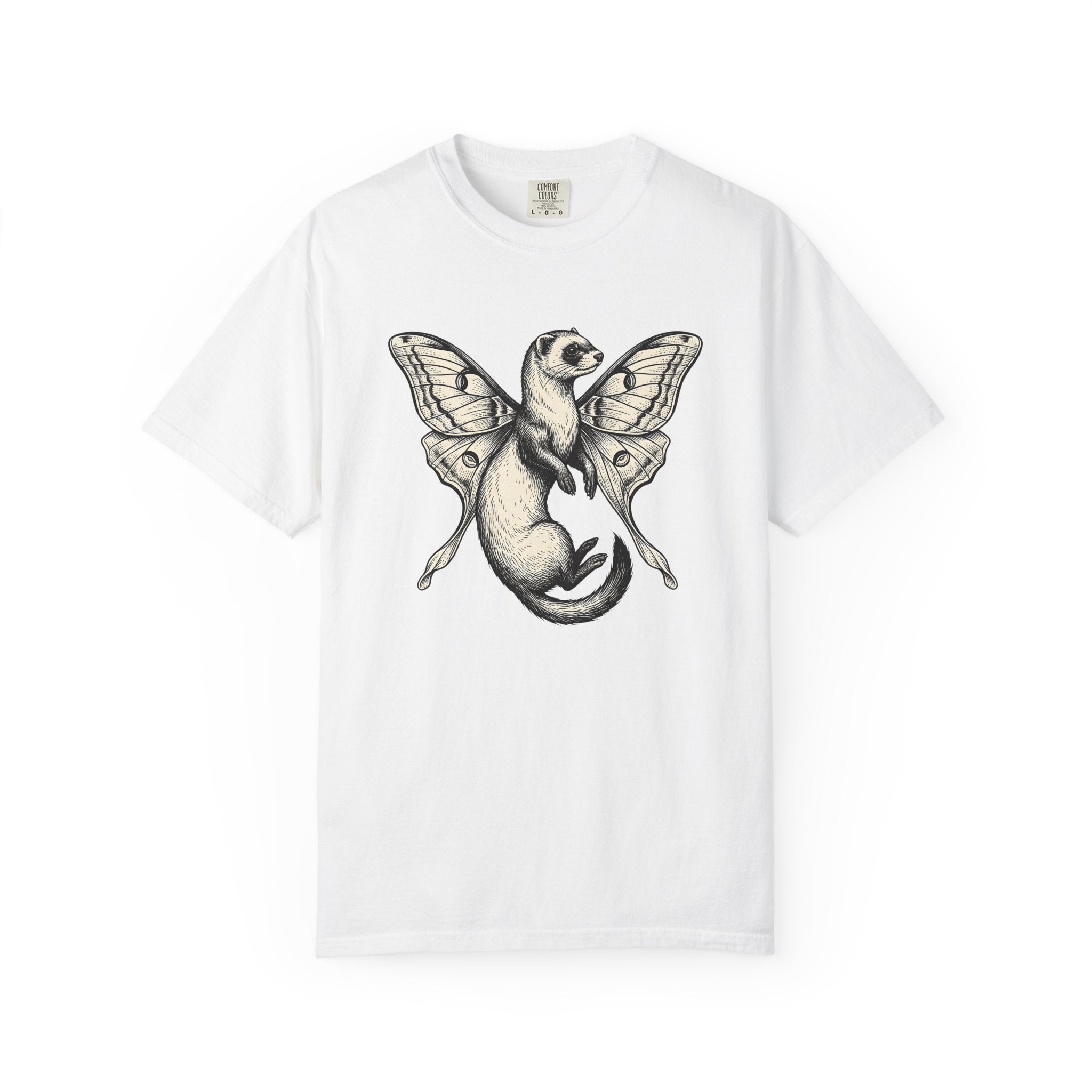Ferret Sprite Shirt Boho Chic Wildlife Gift Women Sketch Tee Weasel T-Shirt Hippie Fan Hand Drawn Tshirt Wildlife Graphic Retro Insect Wings