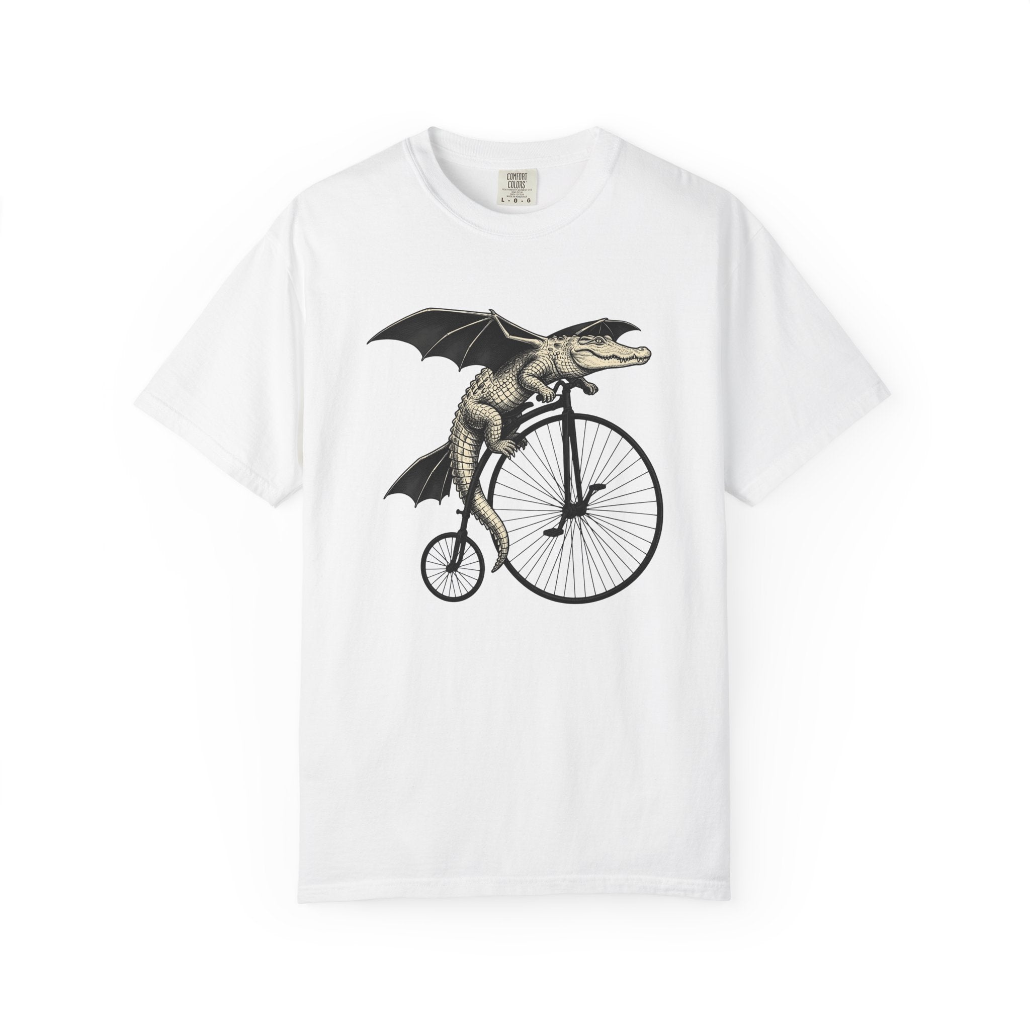 Crocodile Wings Bike Shirt Fantasy Wildlife Gift Women Retro Tee Alligator Bike T-Shirt Fantasy Fan Vintage Tshirt Wildlife Graphic Sketch