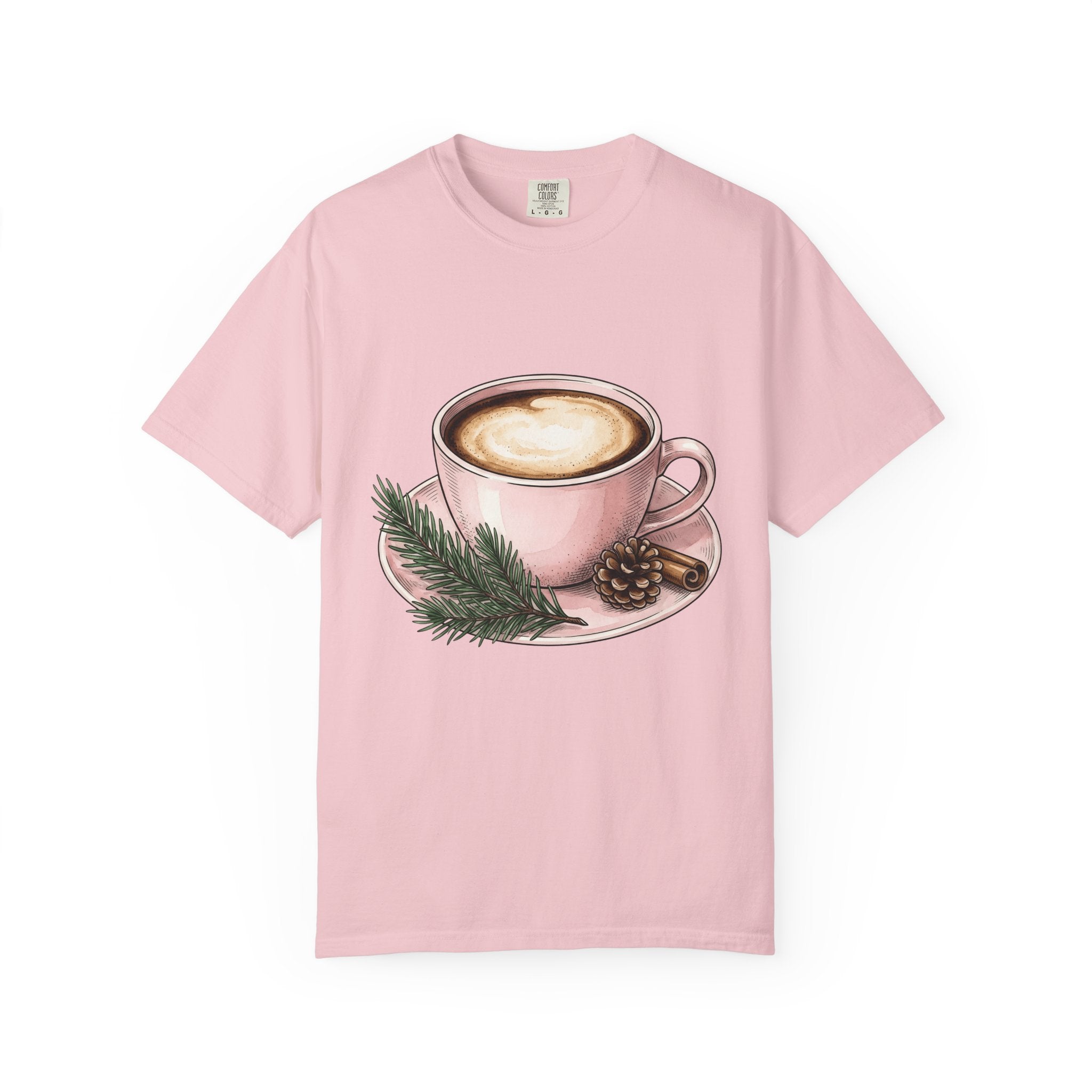 Coffee Cup Shirt Coffee Holiday Gift Women Watercolor Tee Mug T-Shirt Coffee Fan Aquarelle Tshirt Christmas Graphic Vintage Pinecone Tshirt