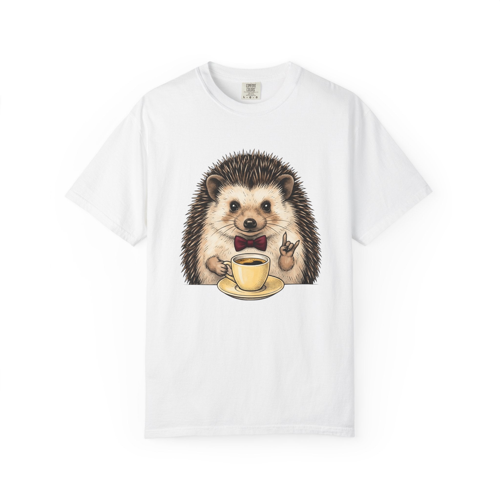 Hedgehog Coffee Shirt Coffee Animal Gift Women Hand Drawn Tee Coffee T-Shirt Coffee Fan Illustrated Graphic Creature Design Vintage Bow Tie