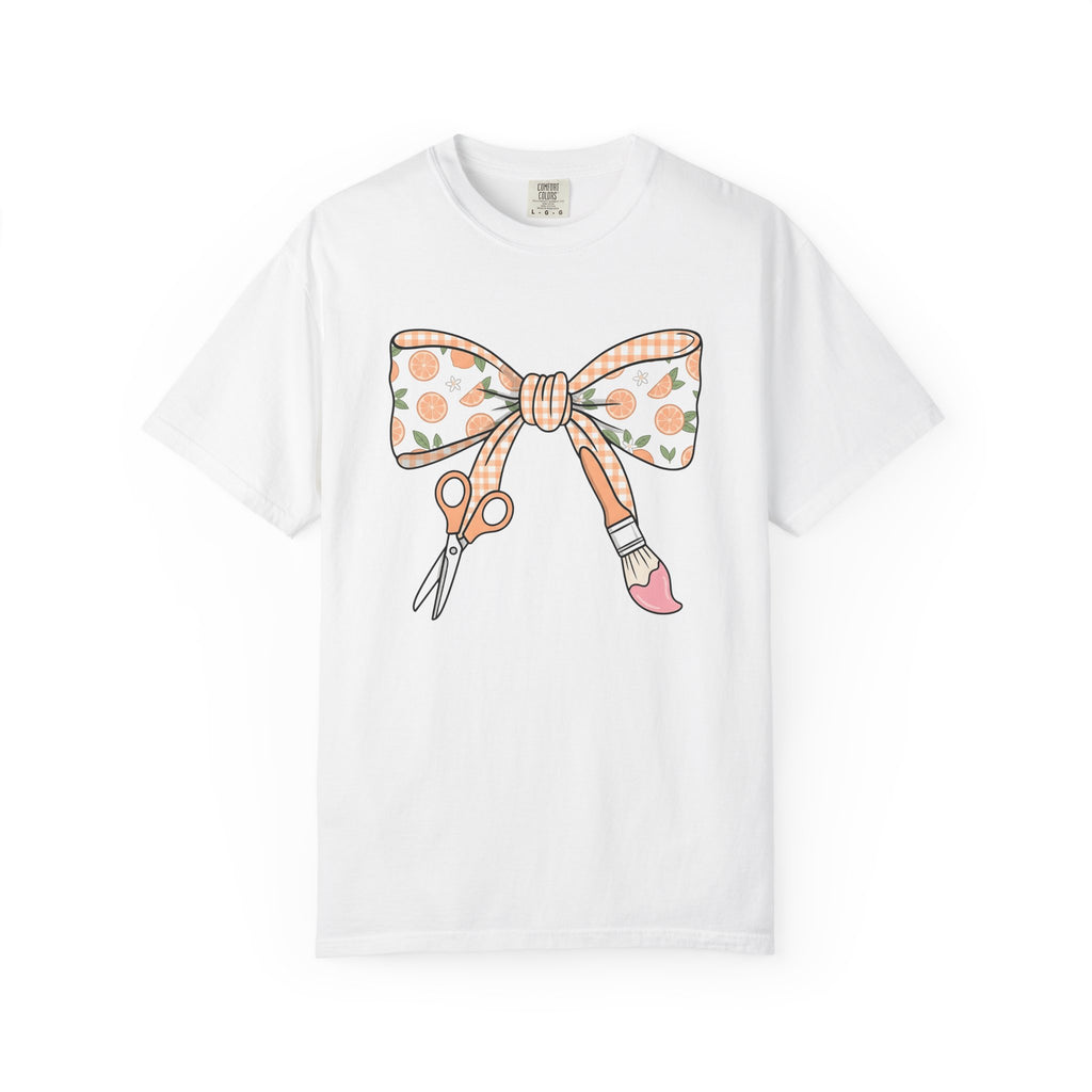 Bow Shears Paint Brush Shirt Teachers Crafting Gift Women Sweet Tee Art Supplies T-Shirt Educator Enthusiast Cute Tshirt Crafting Graphic