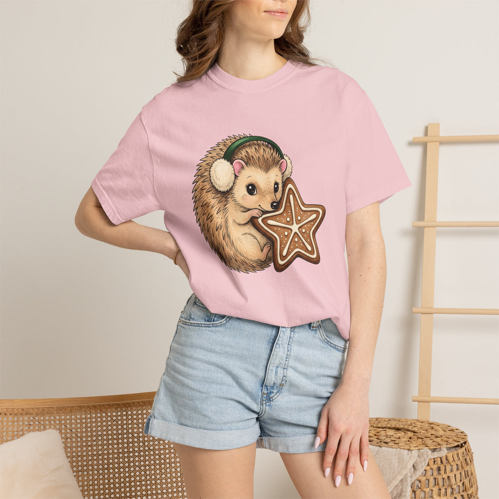 Hedgehog Cookie Shirt Animals Holiday Gift Women Cute Tee Cookie T-Shirt Animal Fan Adorable Tshirt Christmas Graphic Hand Drawn Earmuffs