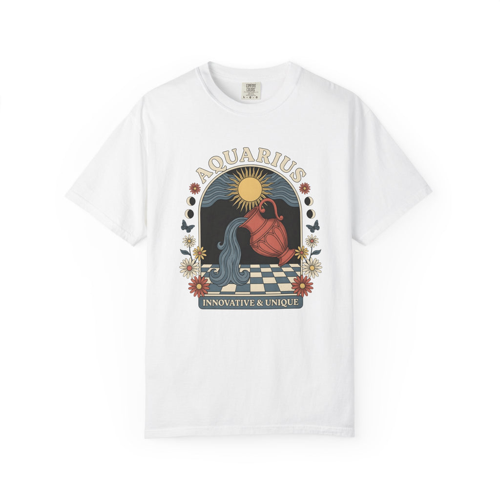 Aquarius Symbol Shirt Boho Chic Star Sign Gift Women Line Art Tee Water Bearer T-Shirt Bohemian Fan Minimalist Tshirt Zodiac Graphic Cartoon
