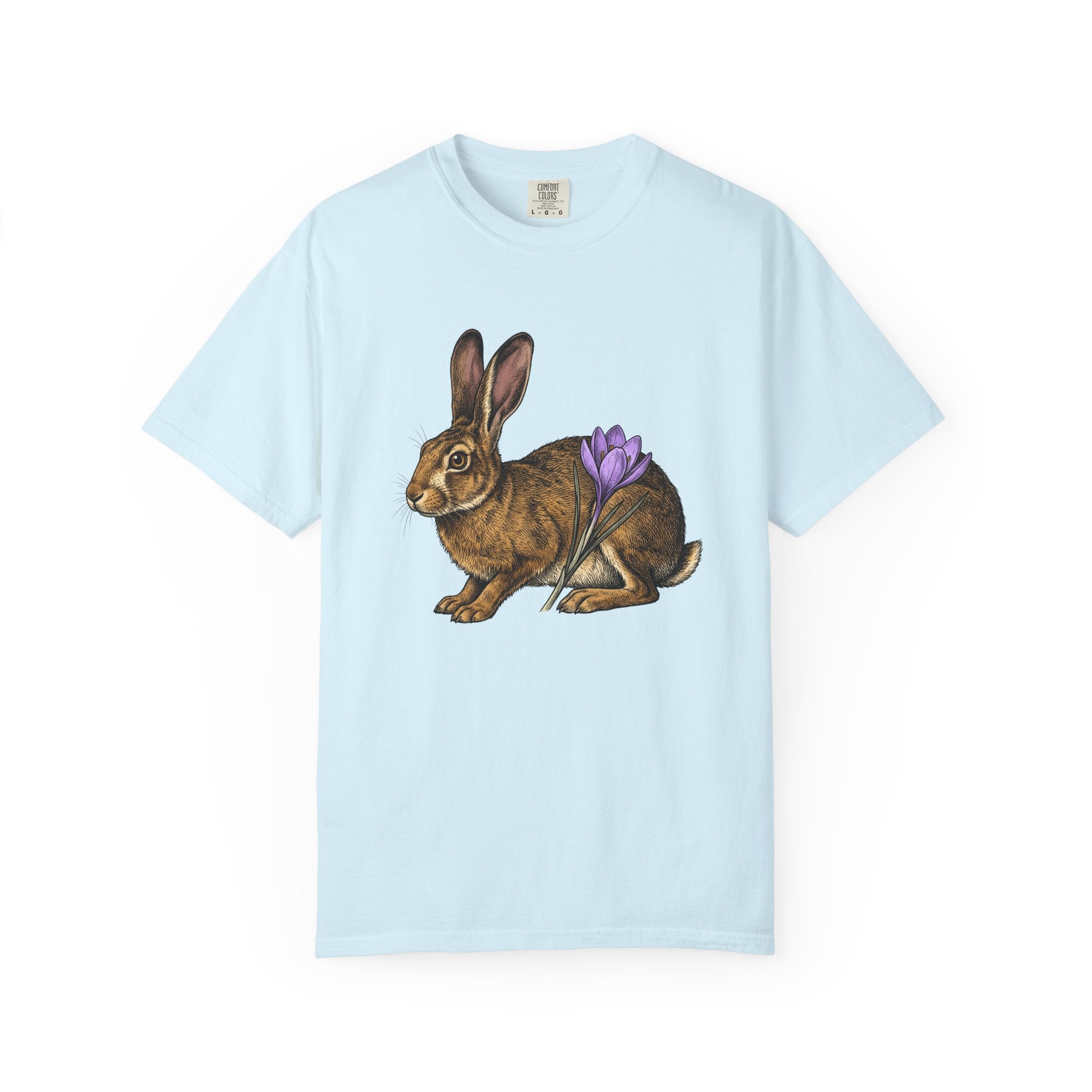 Bunny Rabbit Shirt Spring Celebration Gift Women Shabby Chic Tee Rabbit T-Shirt Springtime Fan Distressed Tshirt Party Graphic Doodle Flower