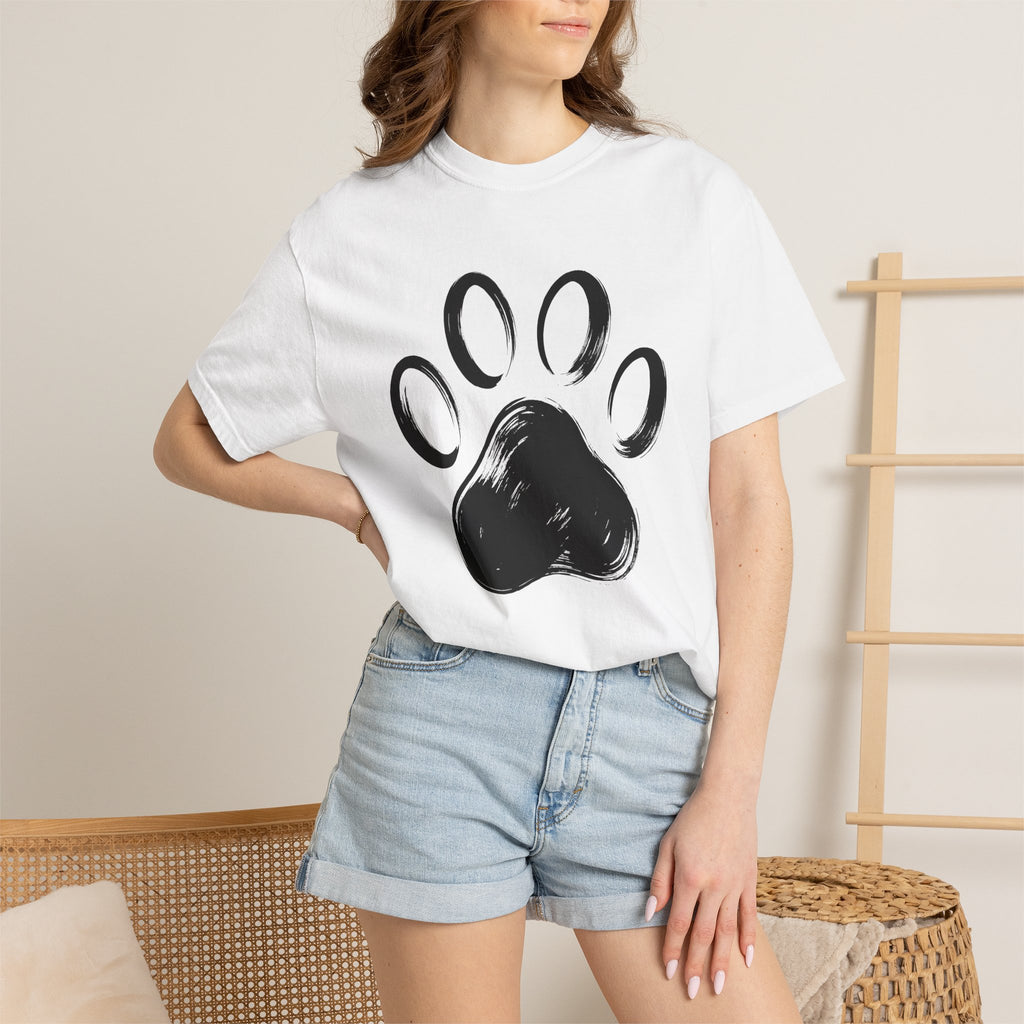 Paw Print Shirt Cat Critter Gift Women Plain Tee Footprint T-Shirt Cat Fan Animal Tshirt Creature Graphic Outline Stroke Tshirt