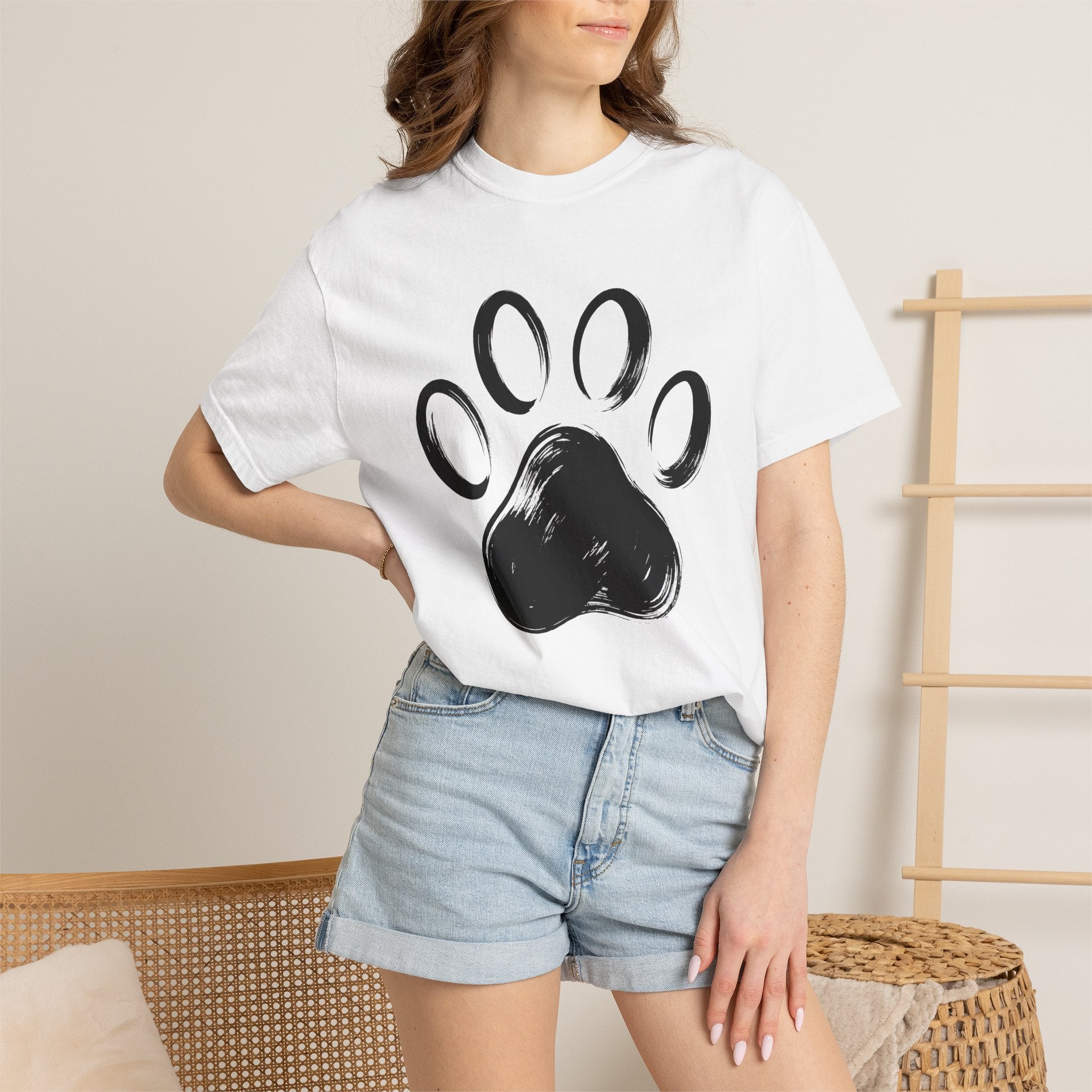 Paw Print Shirt Cat Critter Gift Women Plain Tee Footprint T-Shirt Cat Fan Animal Tshirt Creature Graphic Outline Stroke Tshirt
