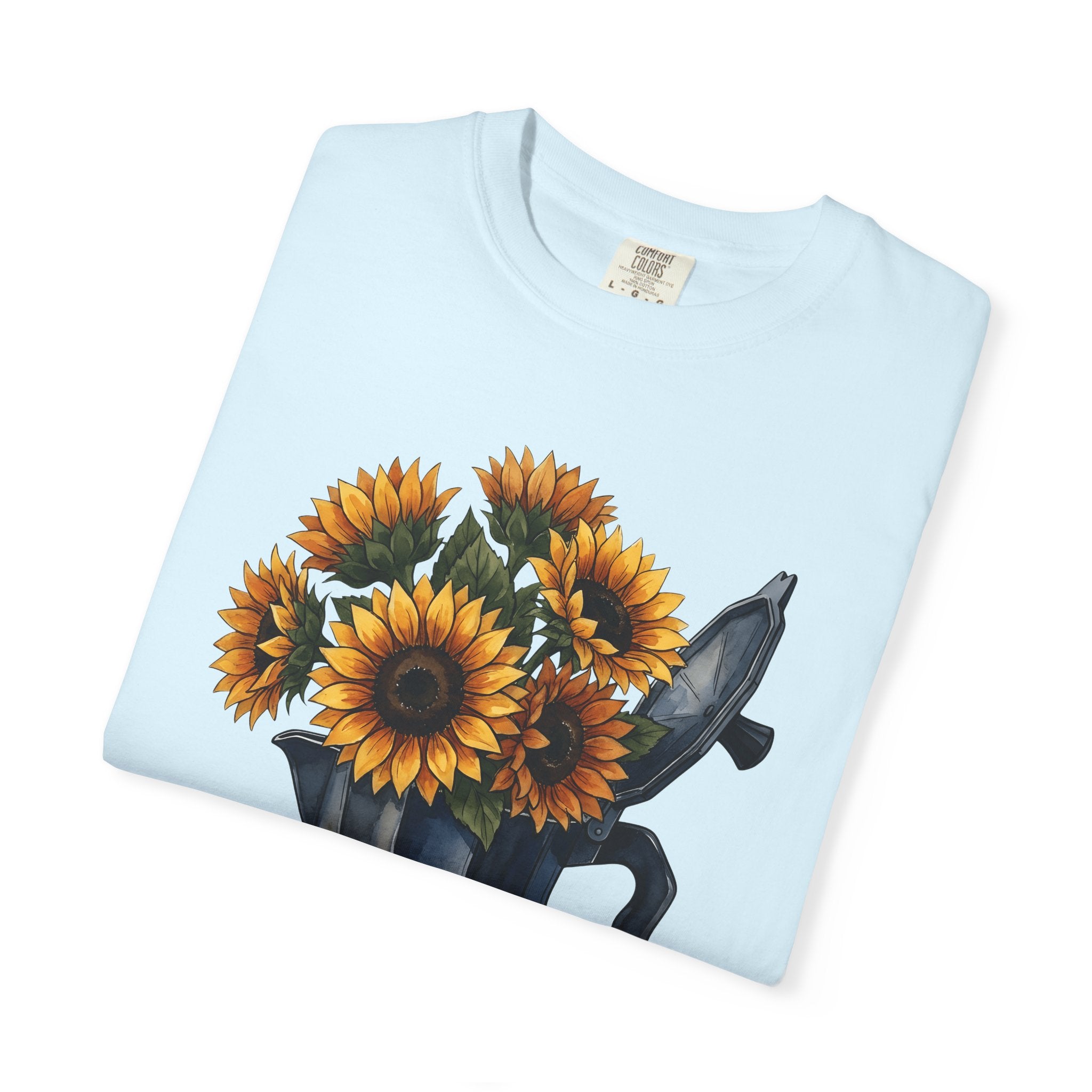 Coffee Pot Sunflowers Shirt Coffee Bouquet Gift Women Brush Stroke Tee Sunflower Pot T-Shirt Coffee Fan Painted Tshirt Floral Graphic