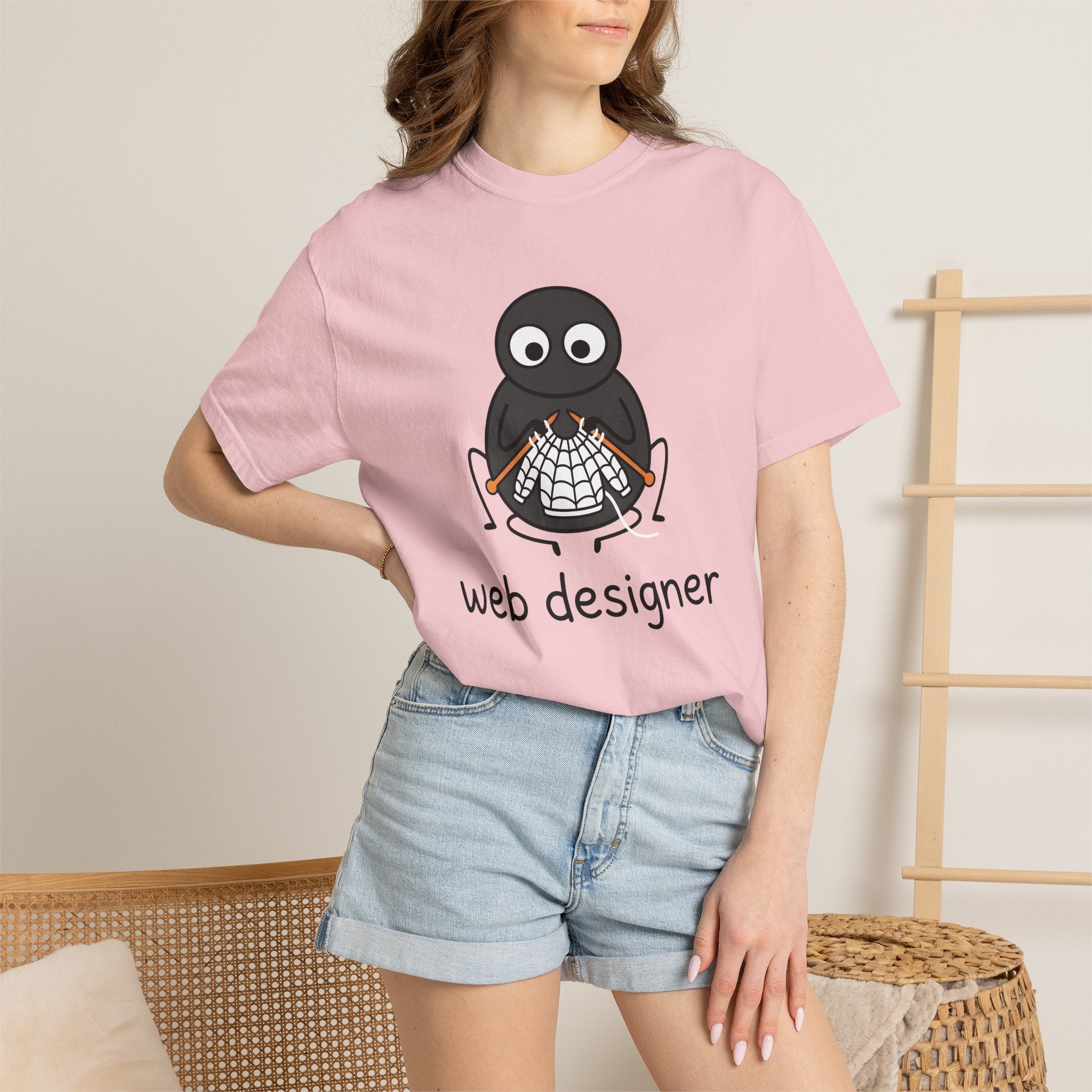 Spider Knitting Shirt Halloween Geek Gift Women Cartoon Tee Arachnid T-Shirt Horror Fan Comic Tshirt Nerd Graphic Minimalist Spiderweb