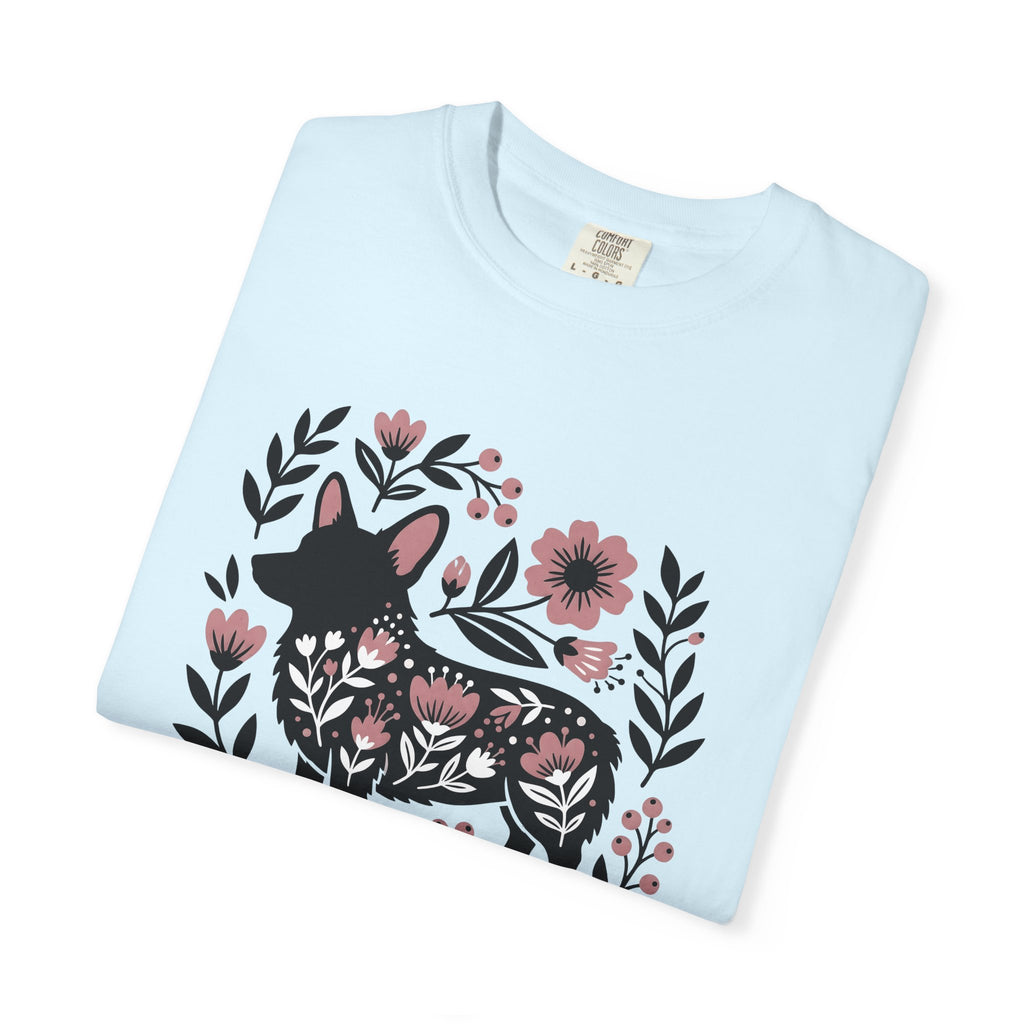 Corgi Puppy Shirt Dog Botanical Gift Women Boho Tee Puppy T-Shirt Dog Fan Canine Tshirt Floral Graphic Simple Flower Tshirt
