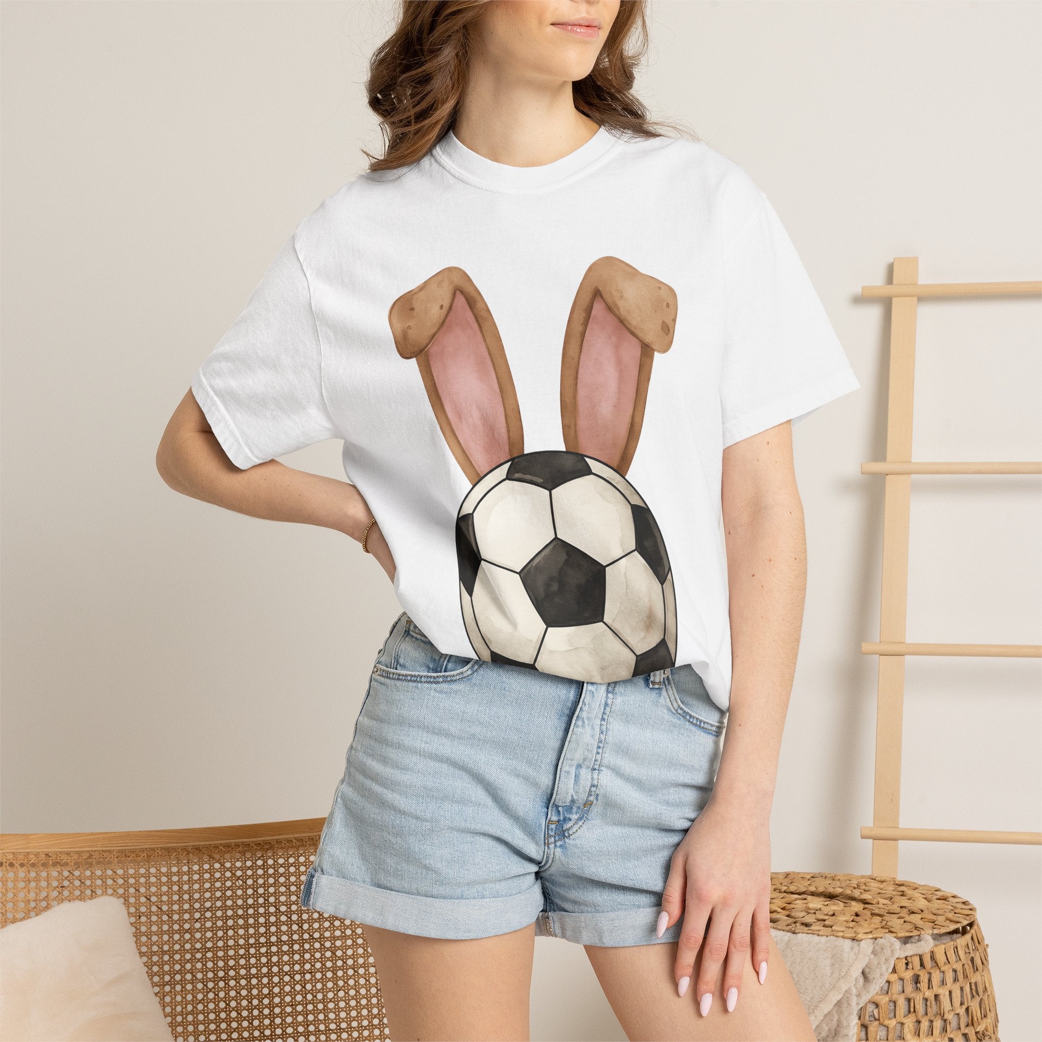 Soccer Ball Bunny Ears Shirt Easter Sports Gift Women Watercolor Tee Bunny T-Shirt Easter Fan Football Tshirt Athletic Graphic Hand Drawn