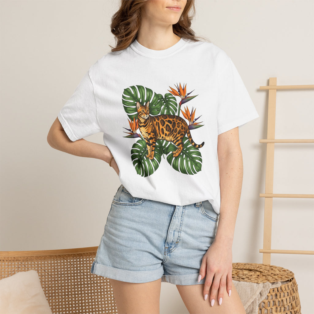 Bengal Kitten Shirt Cat Rainforest Gift Women Floral Tee Kitten T-Shirt Cat Fan Fancy Tshirt Jungle Graphic Retro Tropical Leaves Tshirt