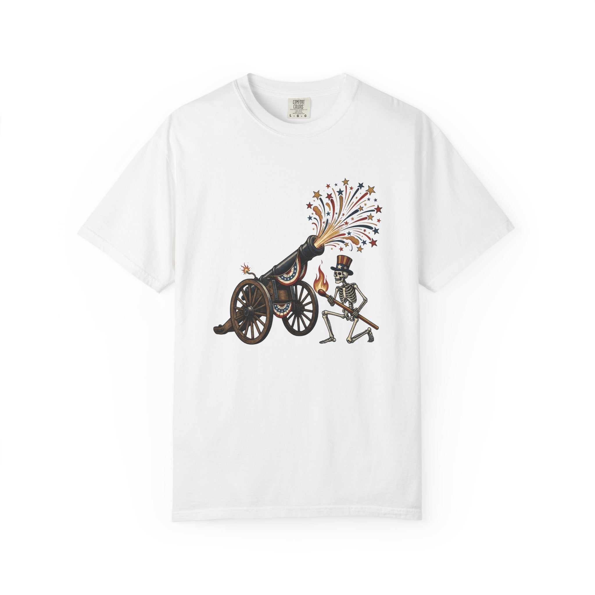 Skeleton Cannon Shirt 4th Of July Patriotic Gift Women Vintage Tee Cannon T-Shirt Independence Day Enthusiast Distressed Tshirt Star