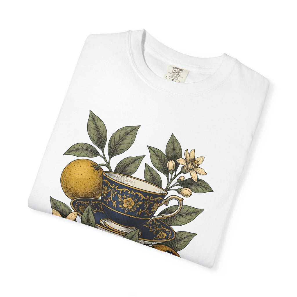 Tea Mug Flowers Shirt Coffee Plant Gift Women Retro Tee Mug T-Shirt Coffee Fan Vintage Tshirt Botanical Graphic Sketch Orange Slice Tshirt