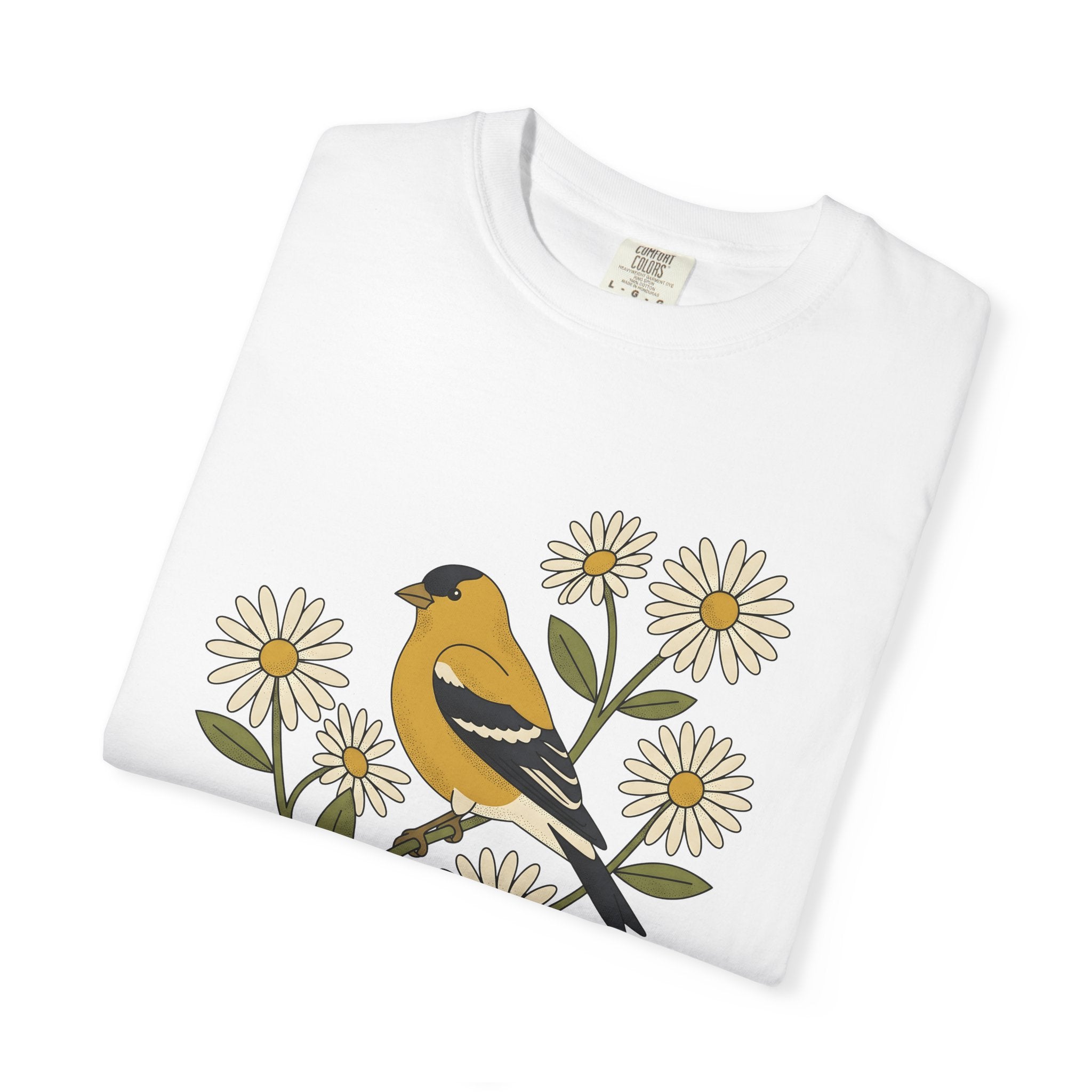 Goldfinch Bird Shirt Animals & Flowers Outdoors Gift Women Garden Tee Finch T-Shirt Wildlife Fan Botanical Tshirt Nature Graphic Line Art