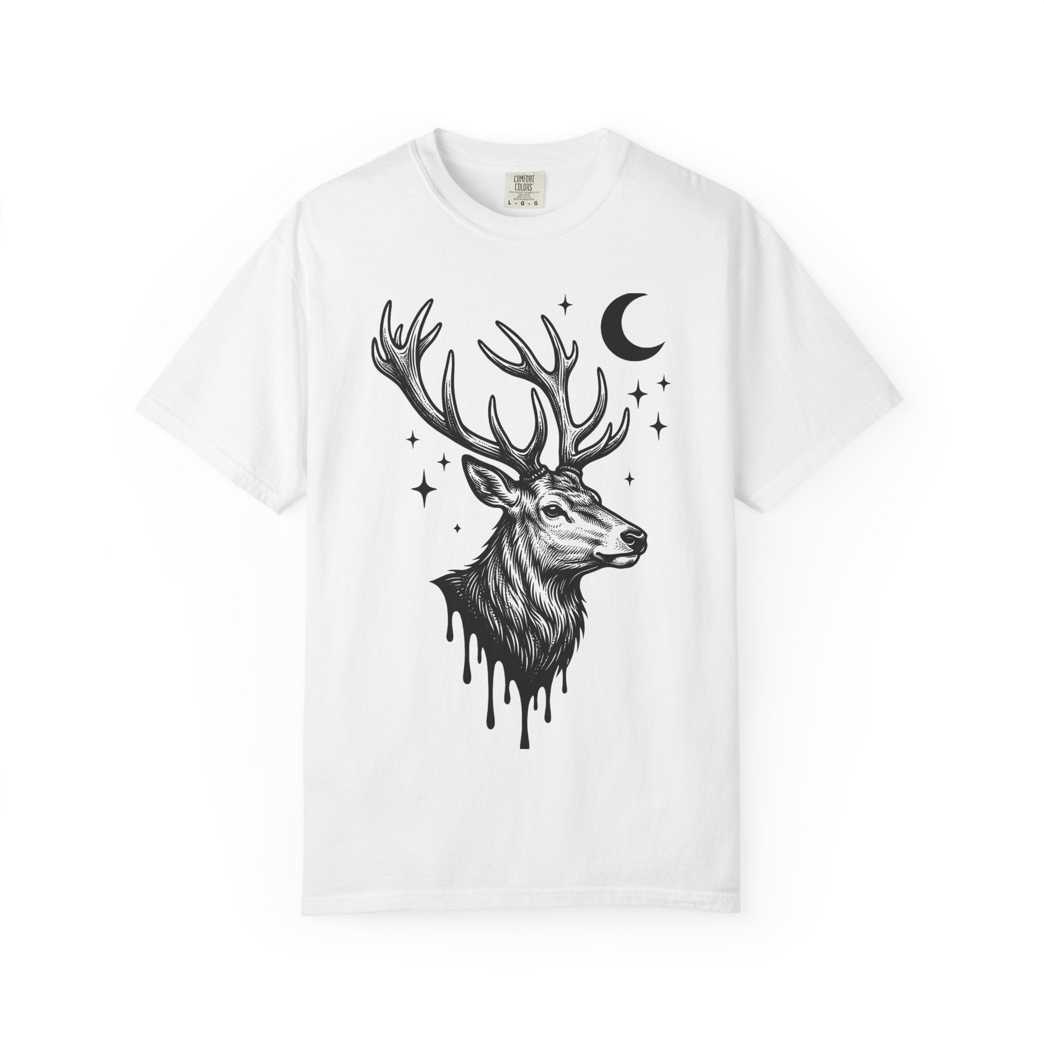 Buck Horns Shirt Boho Chic Forest Gift Women Cartoon Tee Antlers T-Shirt Bohemian Fan Tooned Tshirt Woods Graphic Sketch Moon Shape Tshirt