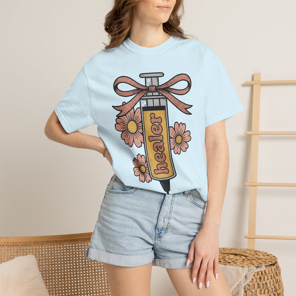 Injection Flowers Shirt Nurses Blooms Gift Women Sketch Tee Floral T-Shirt Nurse Enthusiast Drawing Illustration Retro Ribbon Tshirt