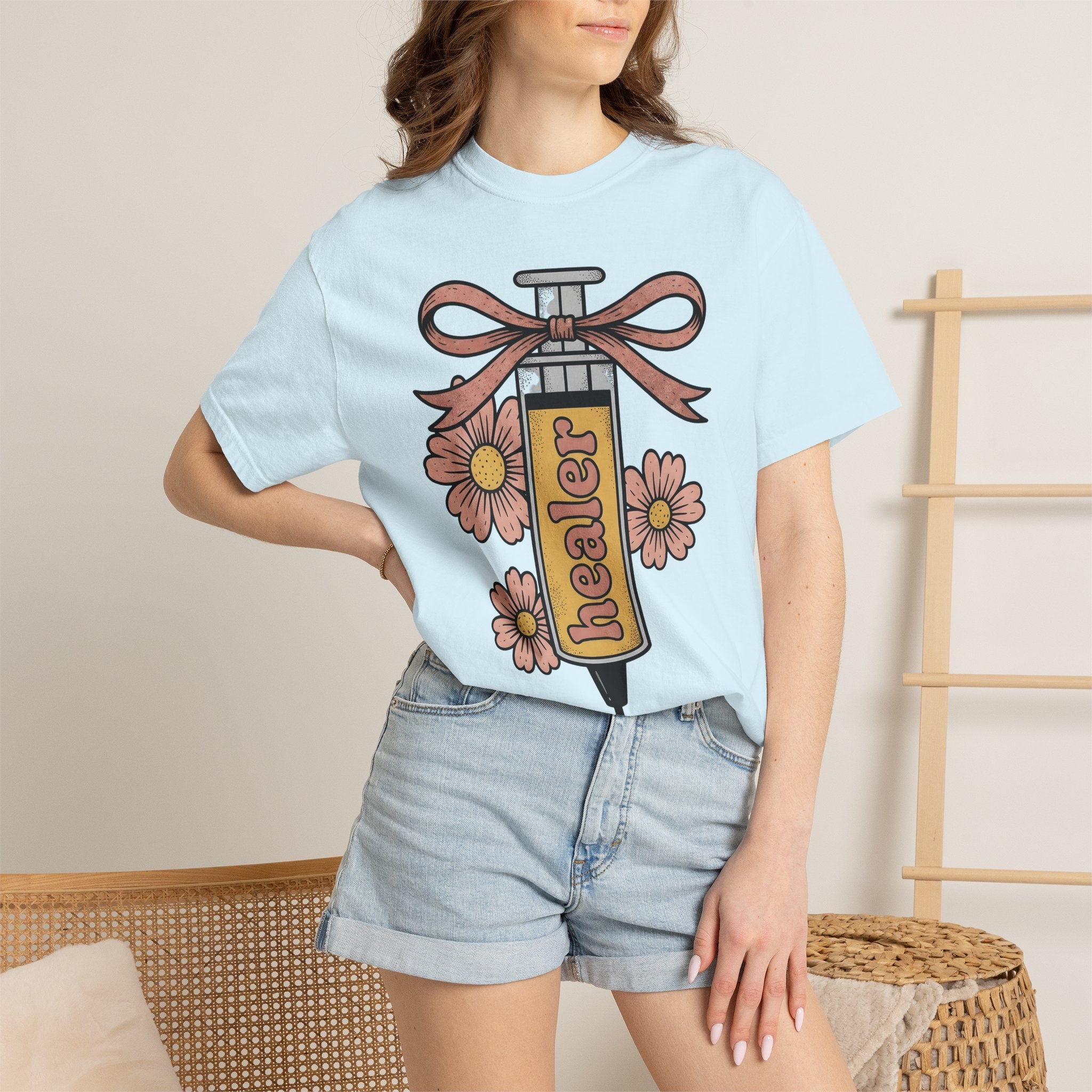 Injection Flowers Shirt Nurses Blooms Gift Women Sketch Tee Floral T-Shirt Nurse Enthusiast Drawing Illustration Retro Ribbon Tshirt