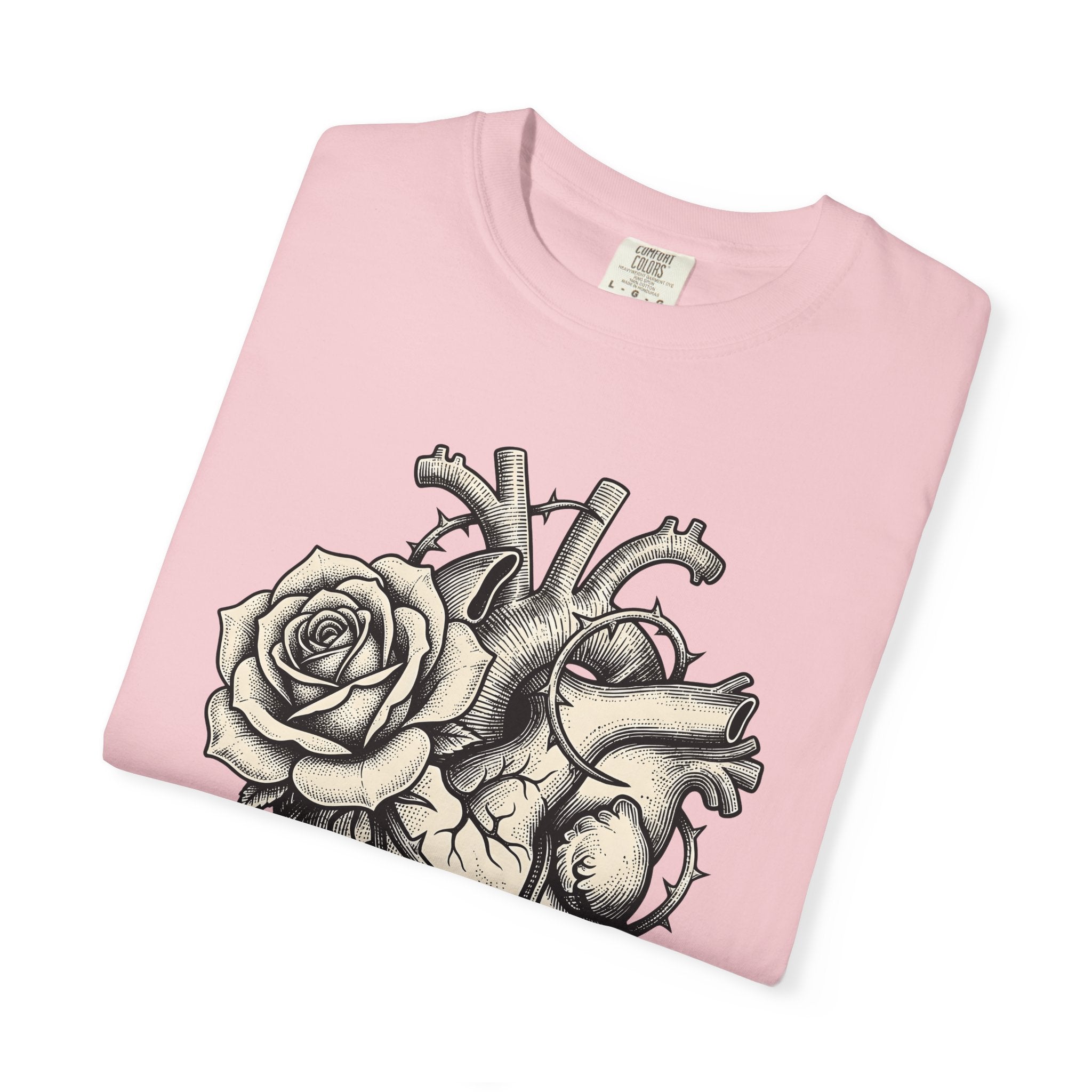 Heart Blossom Shirt Valentine Macabre Gift Women Line Art Tee Flower T-Shirt Valentine Fan Minimalist Tshirt Dark Graphic Hand Drawn