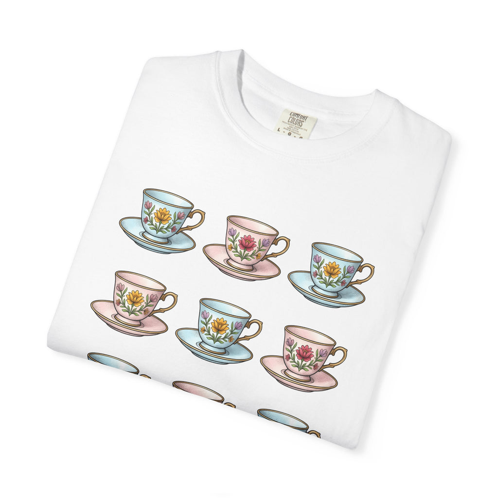 Flower Tea Cup Shirt Easter Drink Gift Women Classic Tee Teacup T-Shirt Easter Fan Vintage Tshirt Beverage Graphic Doodle Petals Tshirt