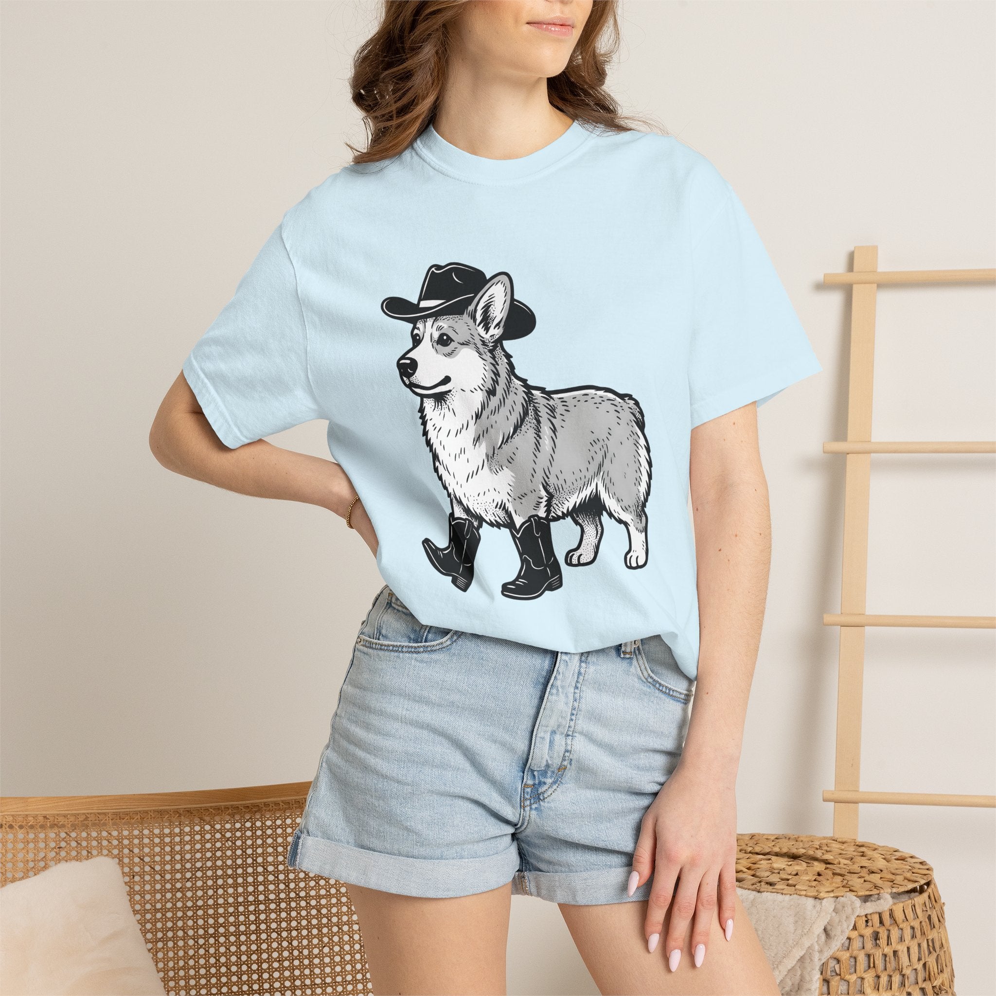 Corgi Pet Shirt Cowgirl Animal Gift Women Cartoon Tee Puppy T-Shirt Rodeo Fan Cartoonish Tshirt Creature Graphic Hand Drawn Leather Boots