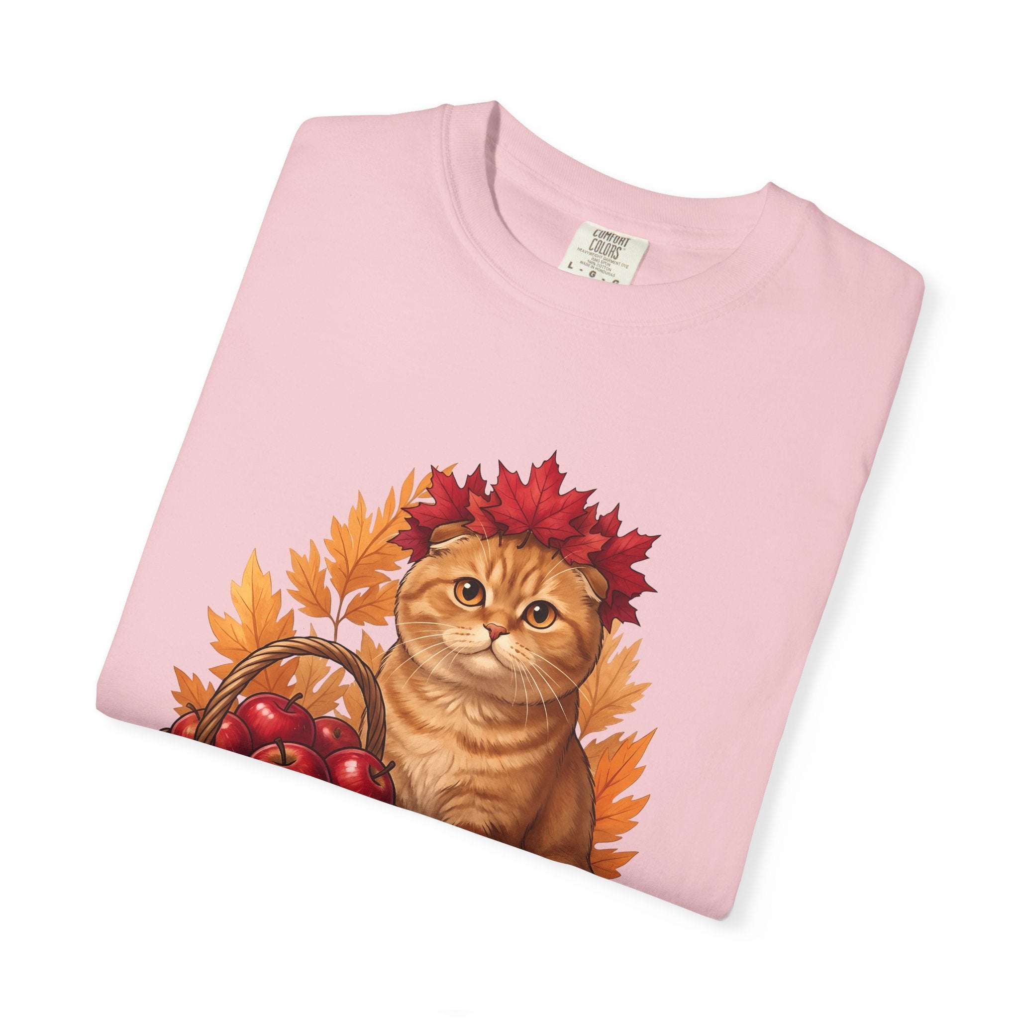 Orange Kitten Shirt Cat Harvest Gift Women Cartoon Tee Kitten T-Shirt Cat Fan Feline Tshirt Autumn Graphic Doodle Apple Crate Tshirt
