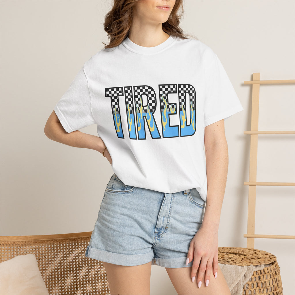 Checkered Fire Lettering Shirt Moms Comedy Gift Women Strong Tee Plaid Flame T-Shirt Motherhood Fan Bold Tshirt Humor Graphic Old Fashioned
