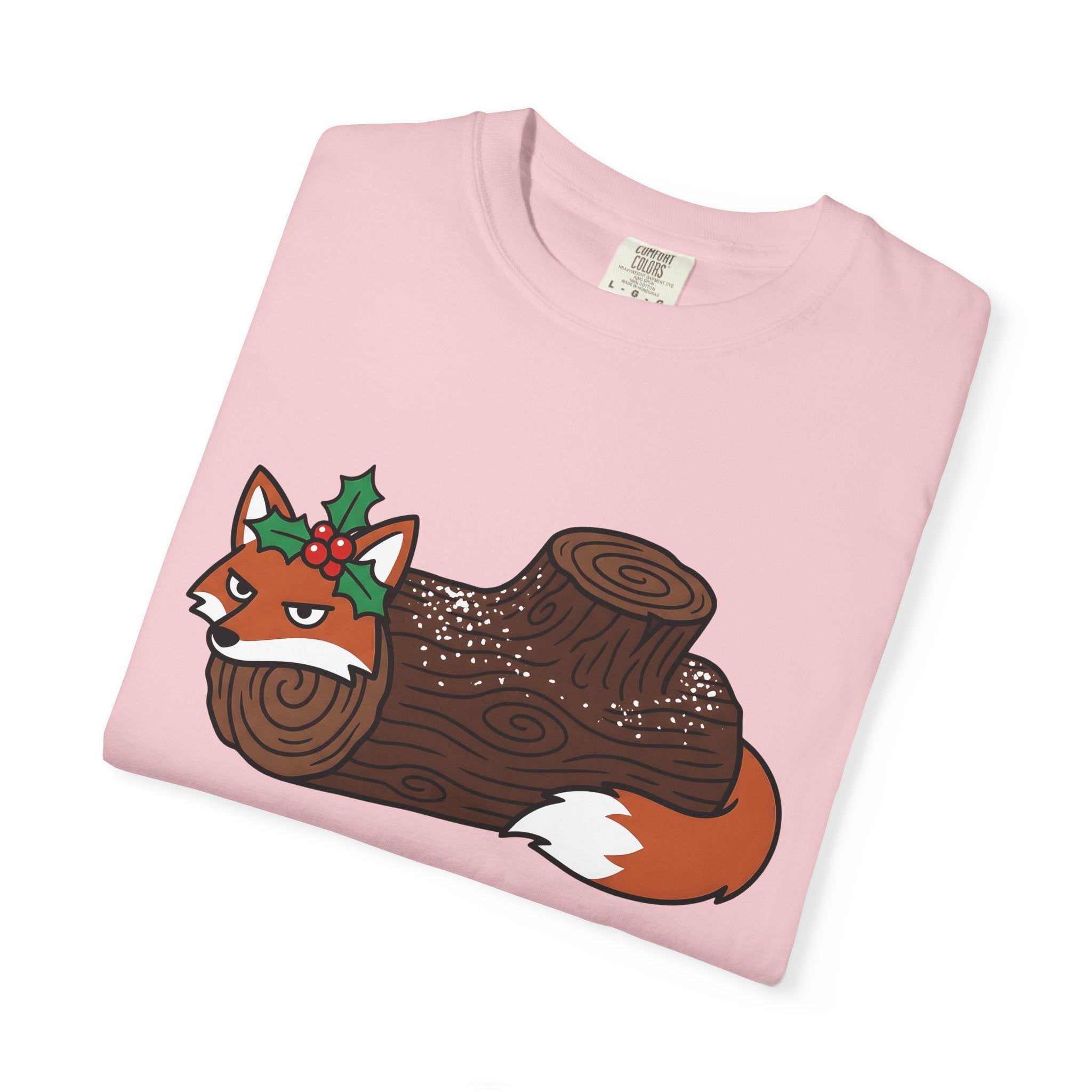 Fox Log Shirt Christmas Animal Gift Women Cartoon Tee Log T-Shirt Xmas Fan Comic Tshirt Wildlife Graphic Minimalist Holly Tshirt