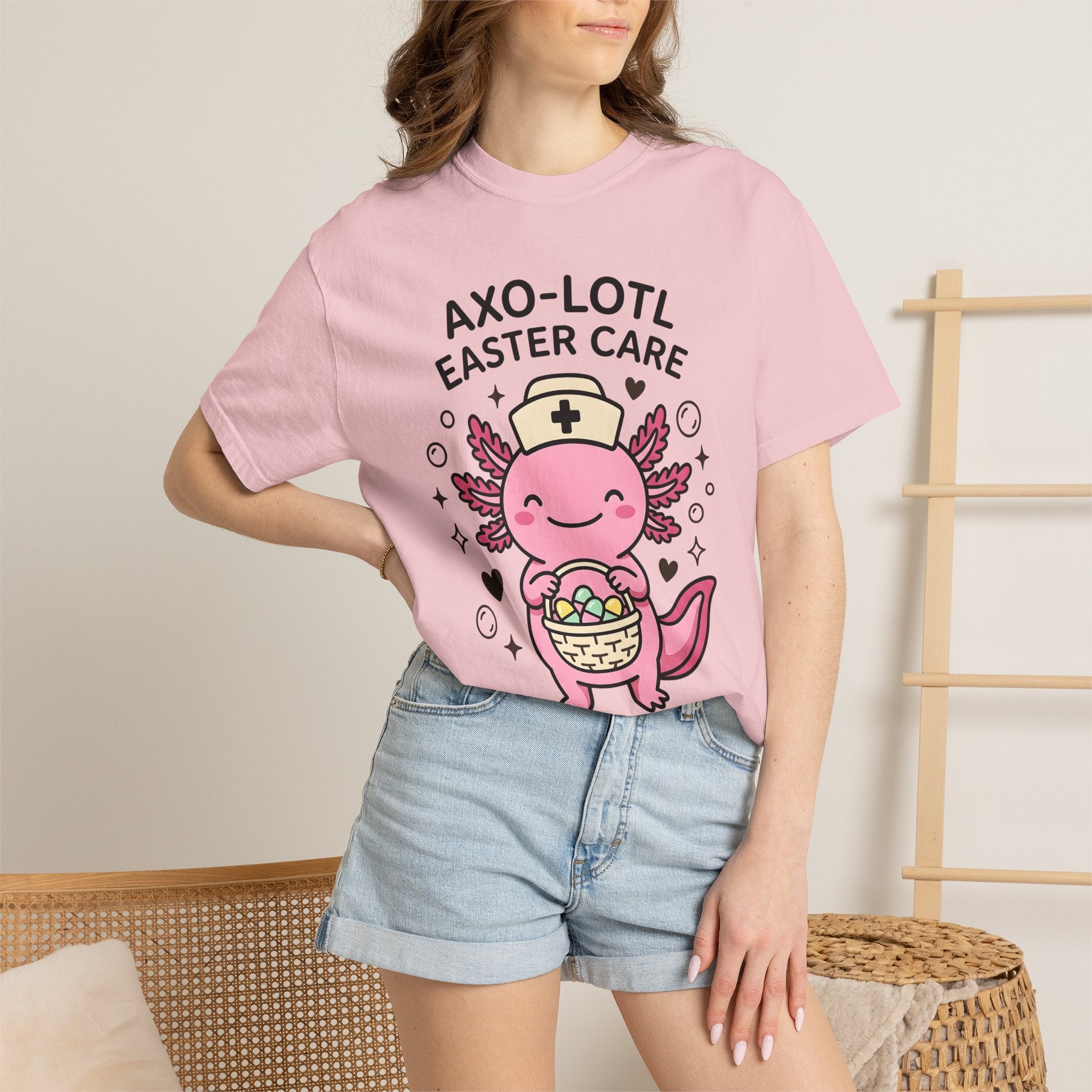 Axolotl Nurse Shirt Easter Animal Gift Women Cute Tee Mexican Salamander T-Shirt Spring Fan Salamander Graphic Tshirt Kawaii Basket Tshirt